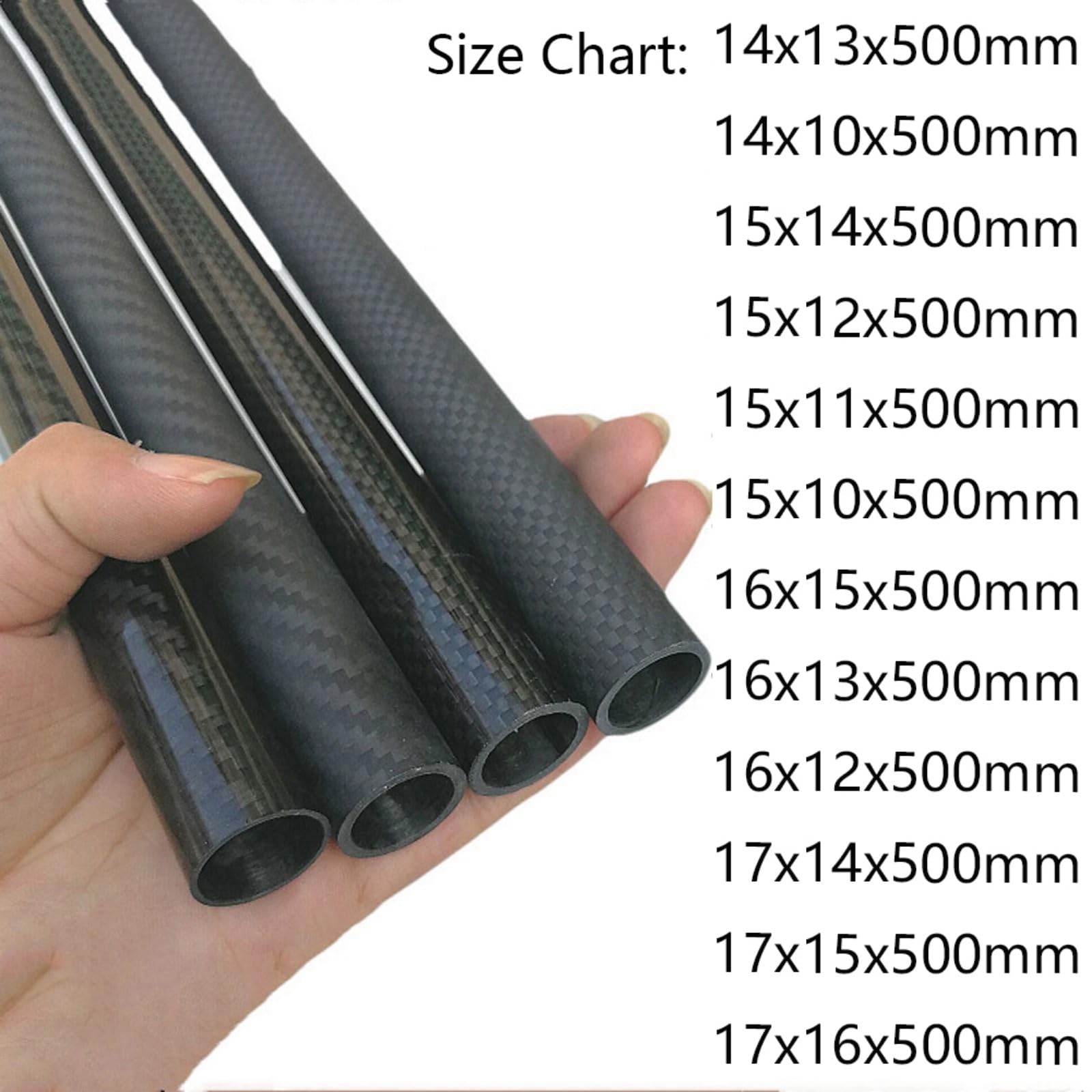 Rura z włókna węglowego, 2 szt. 3K, długość 500 mm, matowy diagonalny, używana do latawców, samolotów zdalnie sterowanych, artykułów DIY (15 x 14 .)(15mmx14mmx2pcs)