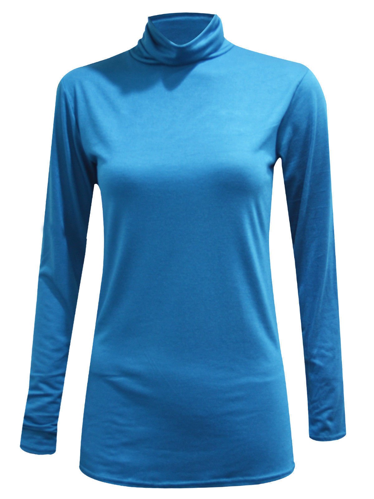 Ladies Women Basic Long Sleeve Plain Polo Turtle Neck Ladies Stretch Plus Size Top T Shirt (Turquoise, XXL)