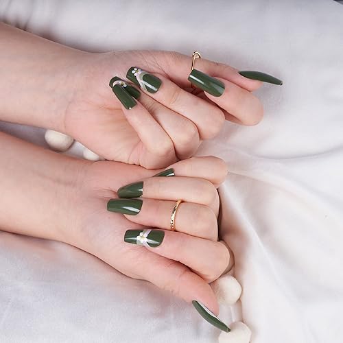 Gold Finger - Kit de uñas postizas de cobertura completa con pegamento, diseño moderno, gel listo para usar, uñas medianas, largas y extralargas