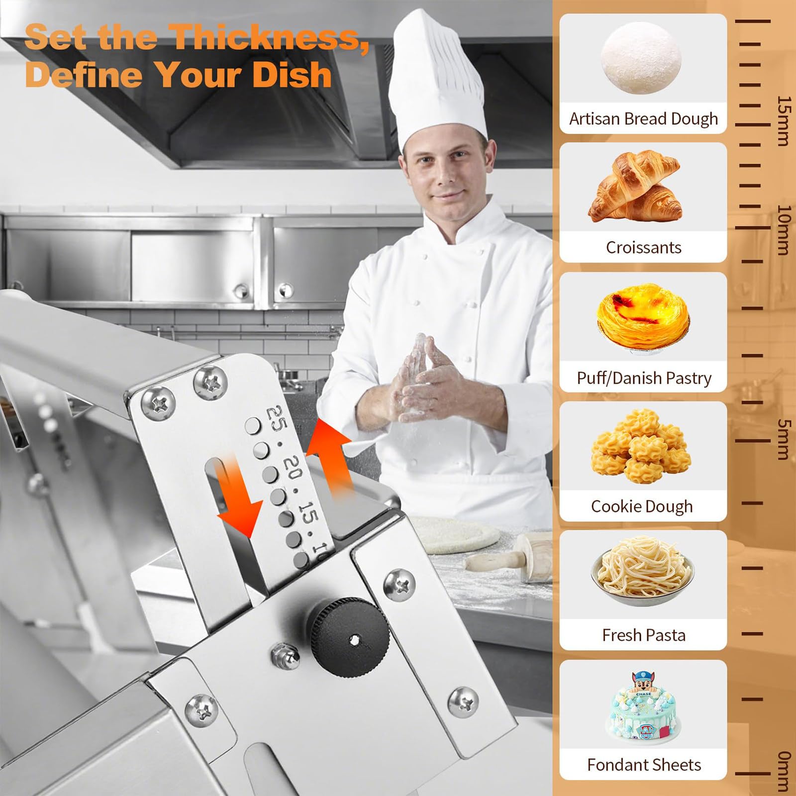 Sfogliatrice Elettrico Professionale, Macchina per Pasta Sfoglia, con Spessori Regolabili, per Croissant, Pizza e Pasta, Superficie Antiaderente in PP 40.9"x22.6"x9.3"