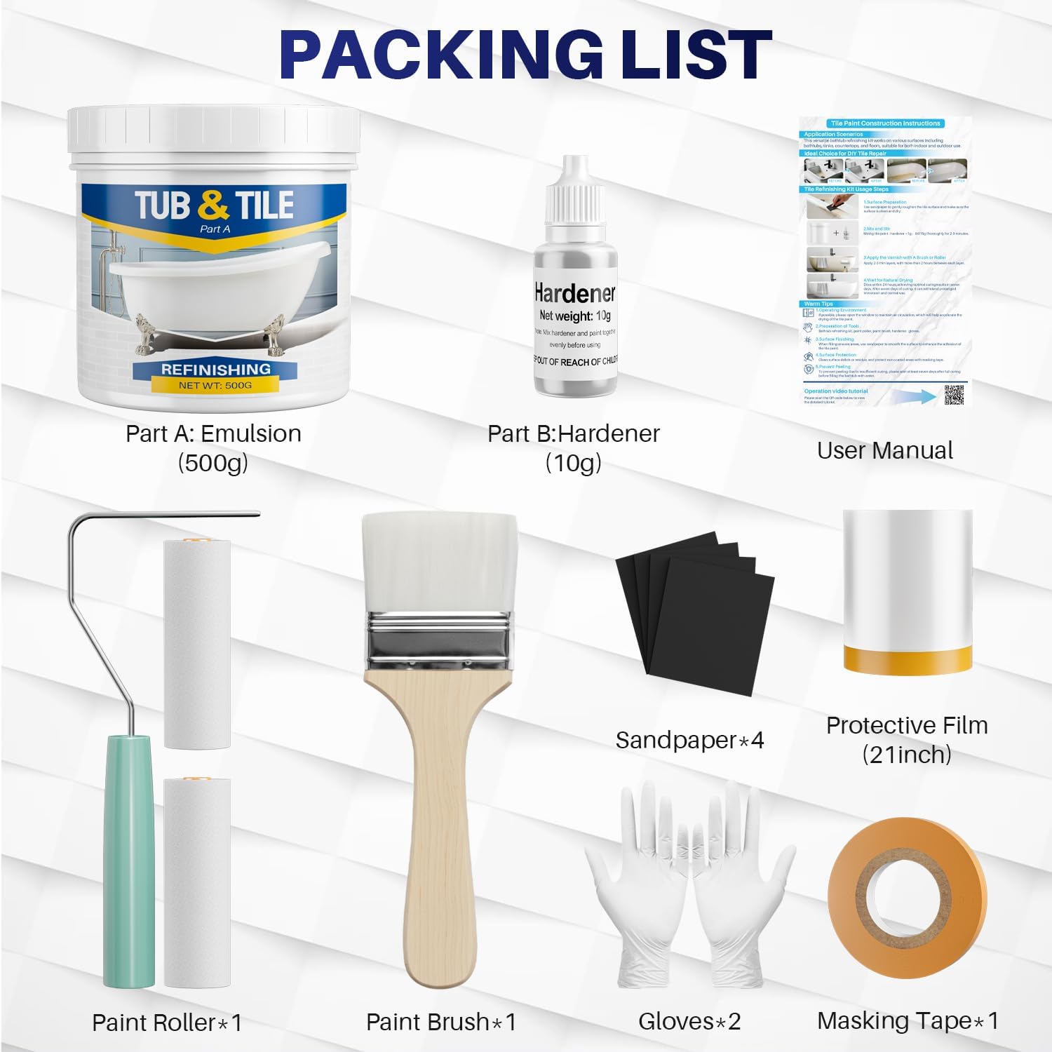 Tub and Tile Paint Refinishing Kit, 17oz Bathtub Refinishing Kit with Tools, DIY Tub Paint White for Bathtub, Shower, Kitchen Countertop, Porcelain, Easy to Cover & Low Odor, 25-30sq.ft - Image 2