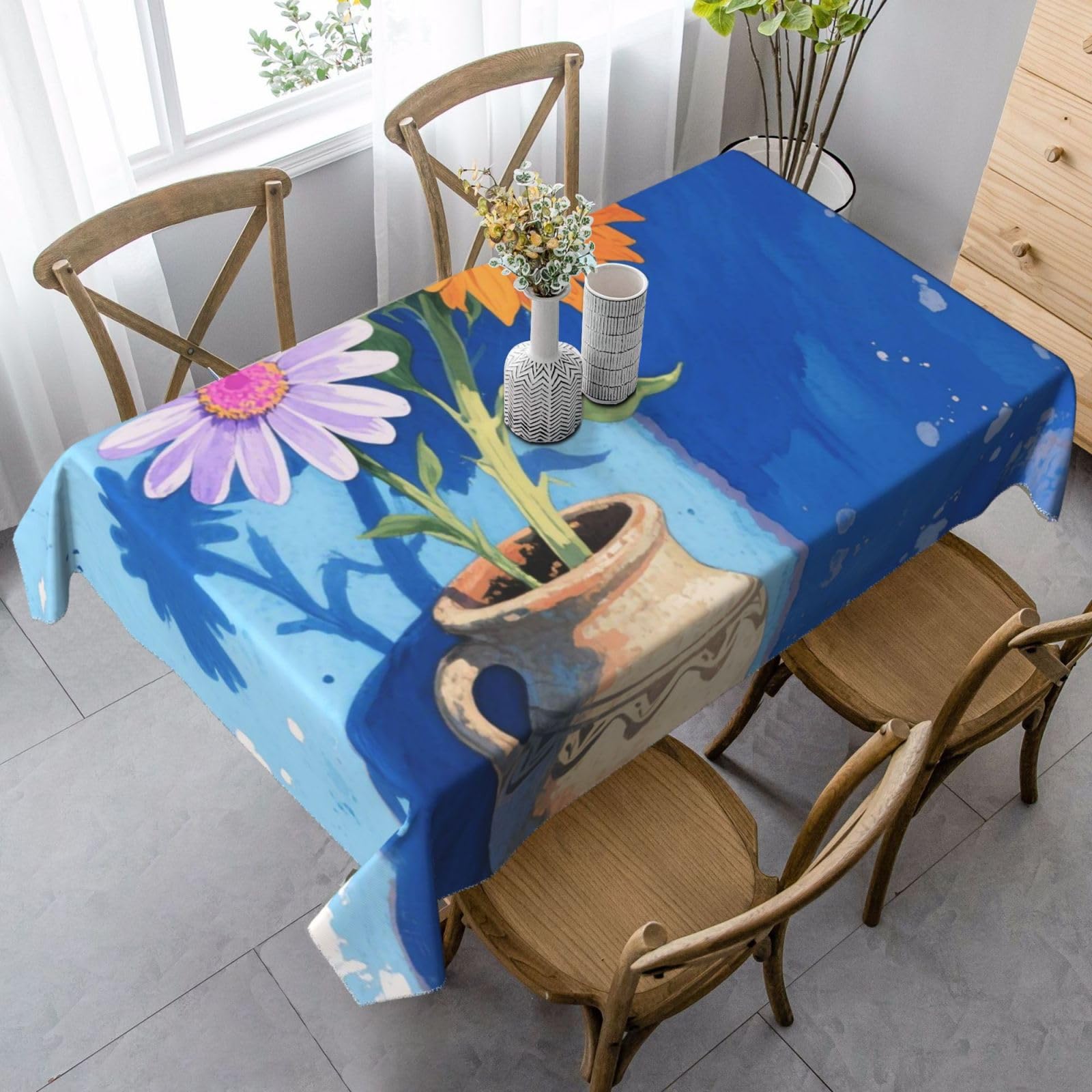 Daisy Sunflower Rectangle Tablecloth 35x55 Inch, Washable Reusable Farmhouse Table Cloths Wrinkle Free And Spillproof Kitchen Dinning Table Cover For Party Wedding Picnic Home Decor Tablecloths