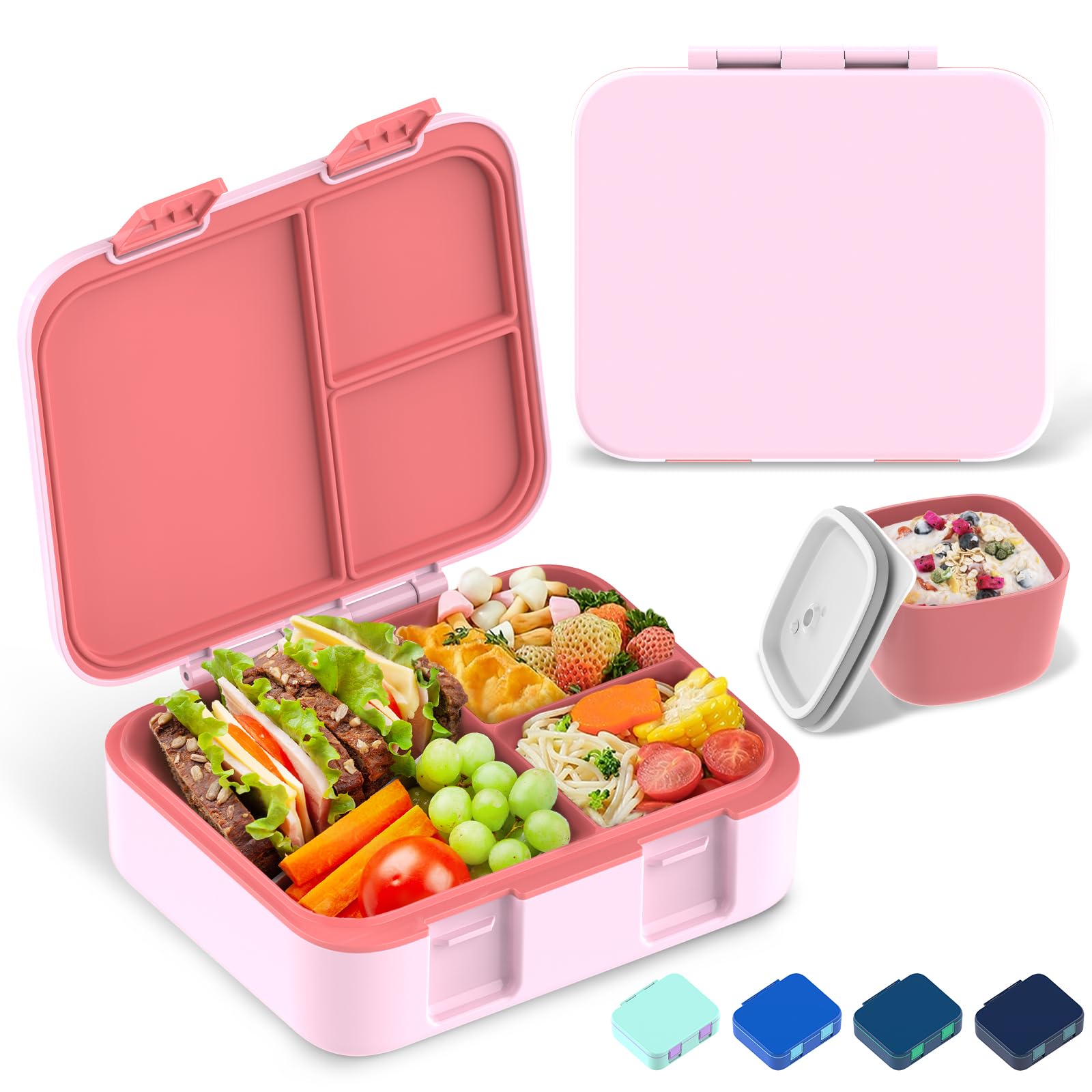 hombrima Kids Bento Lunch Box with Multi-Compartments, Lunchboxes for Childrens Boys Girls Adults Work School, BPA Free, Leakproof, Microwave Safe (092-Pink)
