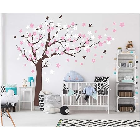 Amazon Com Mafent Large Cherry Blossom Tree Blowing In The Wind Tree Wall Decals Wall Sticker Vinyl Wall Art Kids Rooms Teen Girls Boys Wallpaper Wall Stickers Room Decor Dark Brown Tree White And