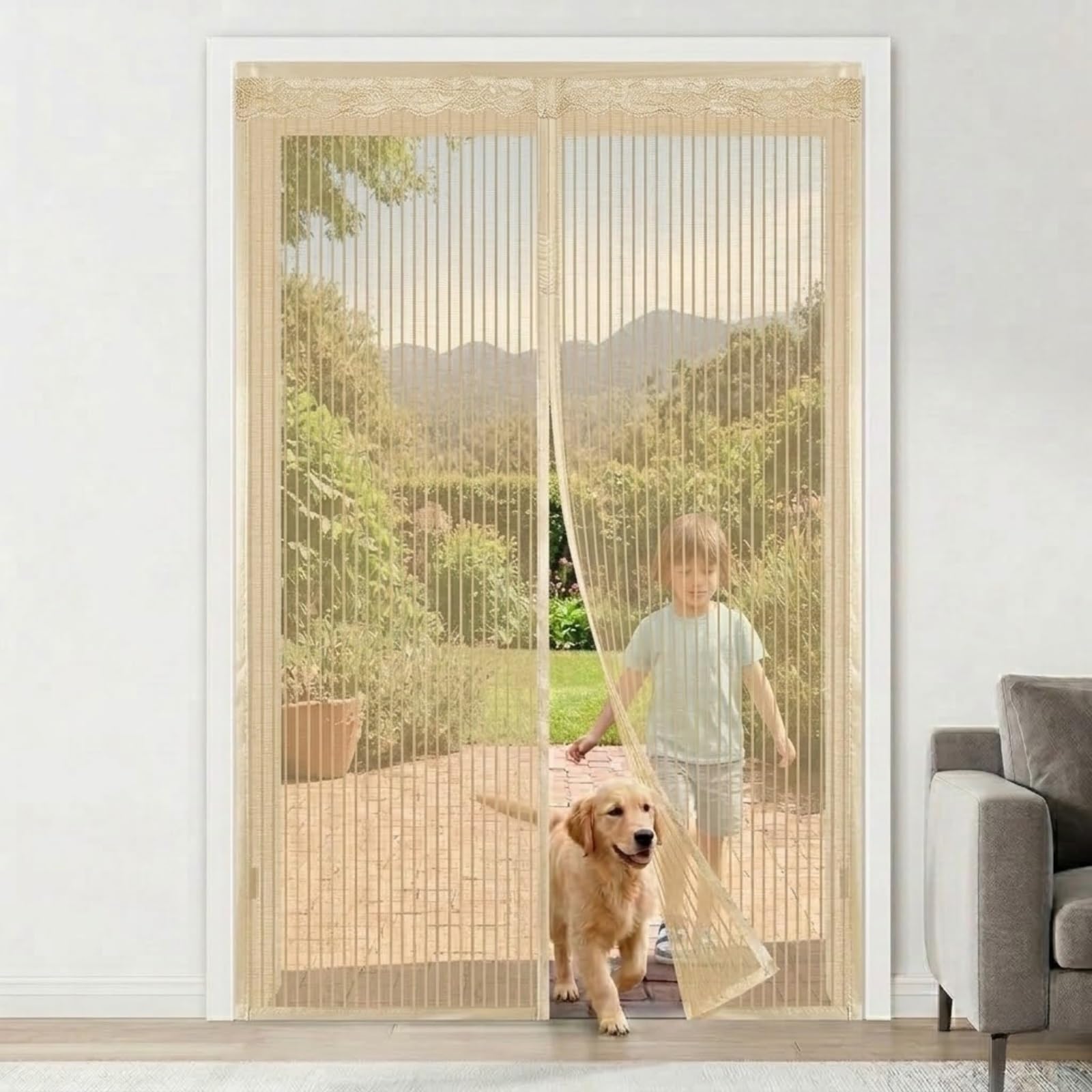 Moustiquaire porte fenêtre magnétique beige en fibre de verre 120x220 cm