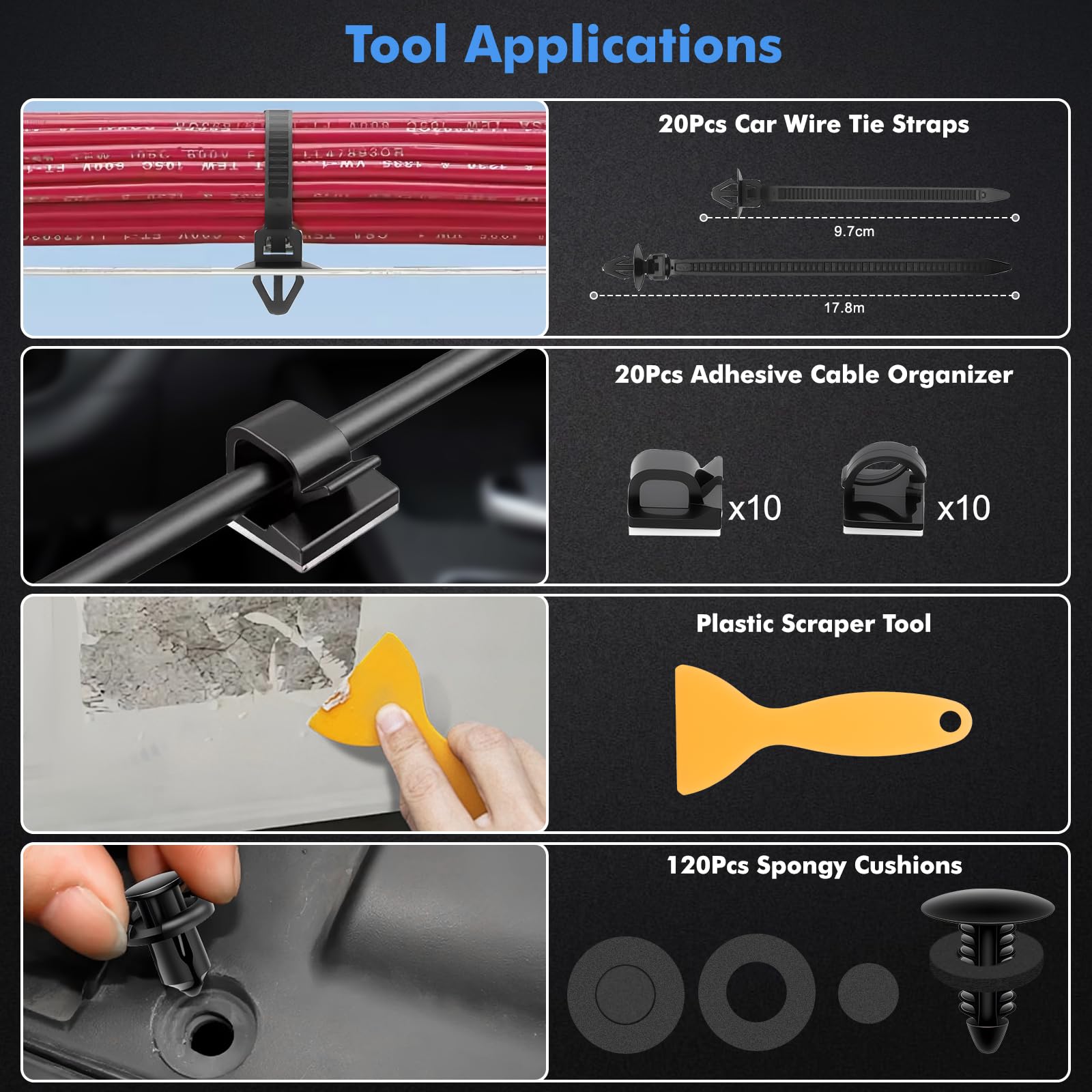 KAOLALI 330 Pezzi Kit Smontaggio Pannelli Auto, Kit Leve Plastica Smontaggio, Nylon Strumento di Rimozione Auto, Kit di Smontaggio per Riparazioni Auto per Auto Porta, Pannello, Radio, Blu