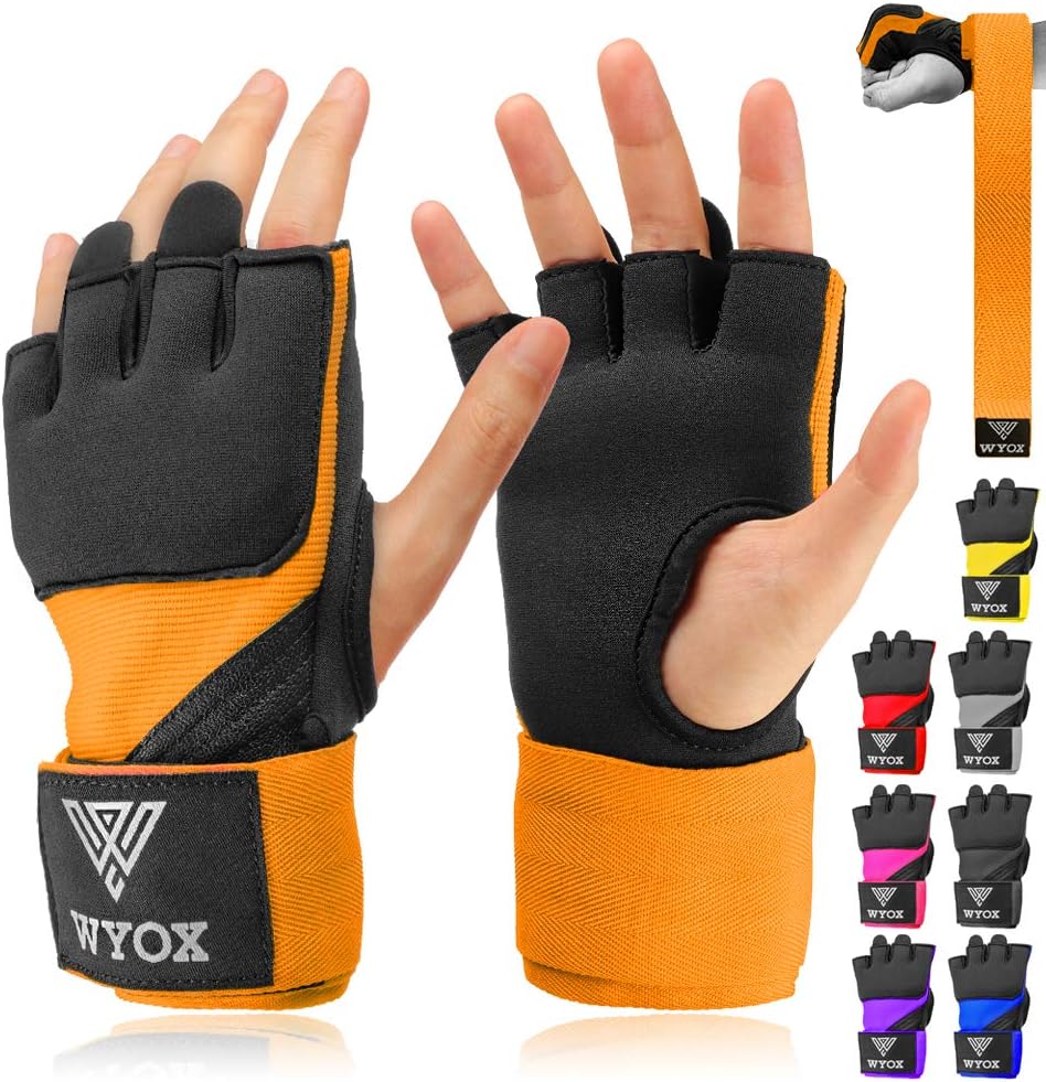 WYOX Gel Quick Hand Wraps for Boxing MMA Kickboxing - EZ-Off & On - Padded Knuckle with Wrist Wrap Protection for Men Women Youth