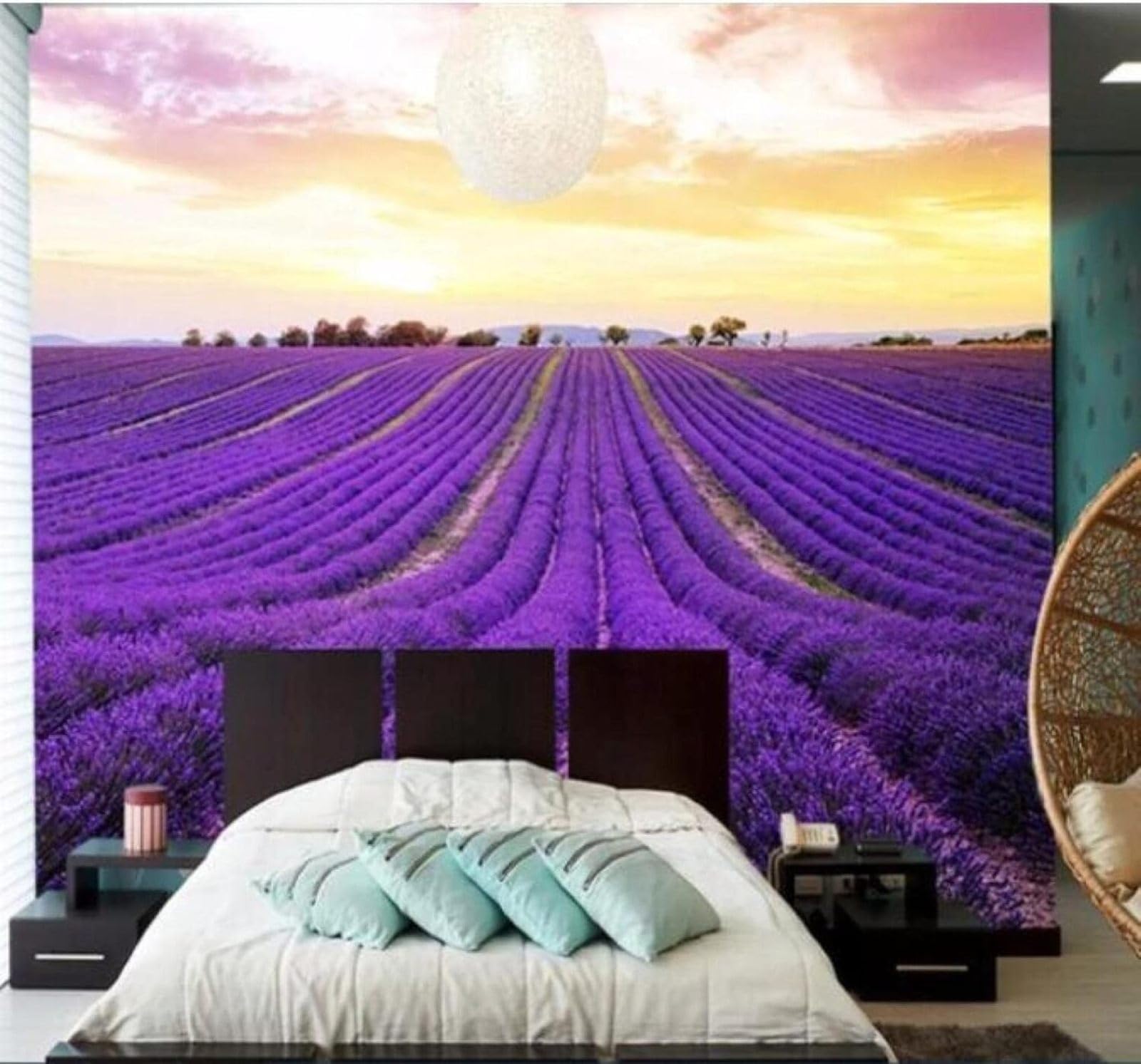 XLMING Beautiful Purple Lavender Flowers Countryside 3D Wallpaper Luxury Silk Study Dining Feature Sofa Grey Bedroom Living Room Tv Decorative Wall-430cm×300cm