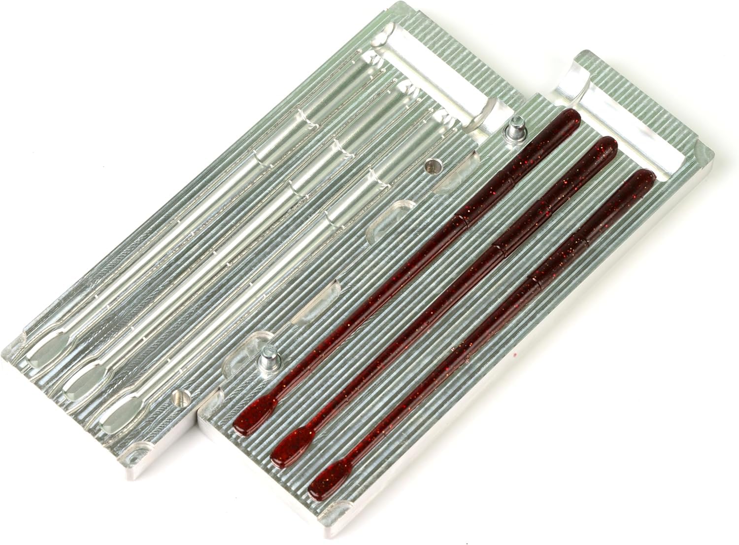 Soft Plastiс - Moldes para hacer señuelos de inyección, señuelos de pesca, tres cavidades, roboworm, cola recta, 15,2 cm (aluminio)