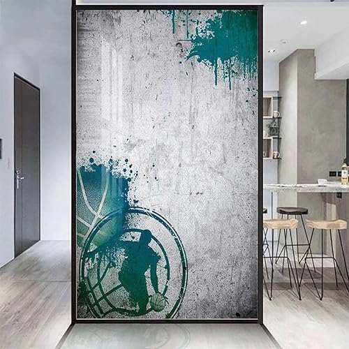 Miniatura 2 de Película de vinilo multicolor para vitrales de baloncesto, silueta de jugador de baloncesto, película esmerilada de privacidad para ventana, vinilo