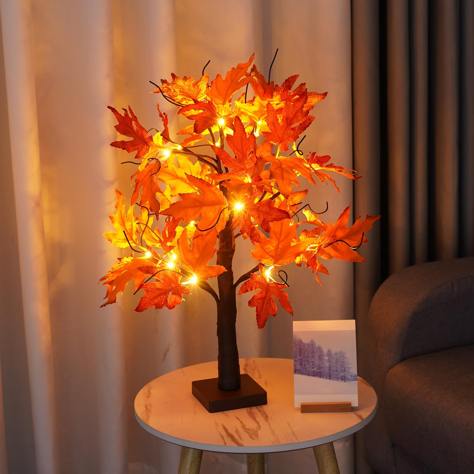 MEDOYOH 24LEDs Maple Tree Light, 60 cm / 23.62 Inch Height, Warm White Maple Table Light, AA Battery/USB Operated Tree Lamp, Indoor for Christmas, Party, Wedding, Autumn Decoration