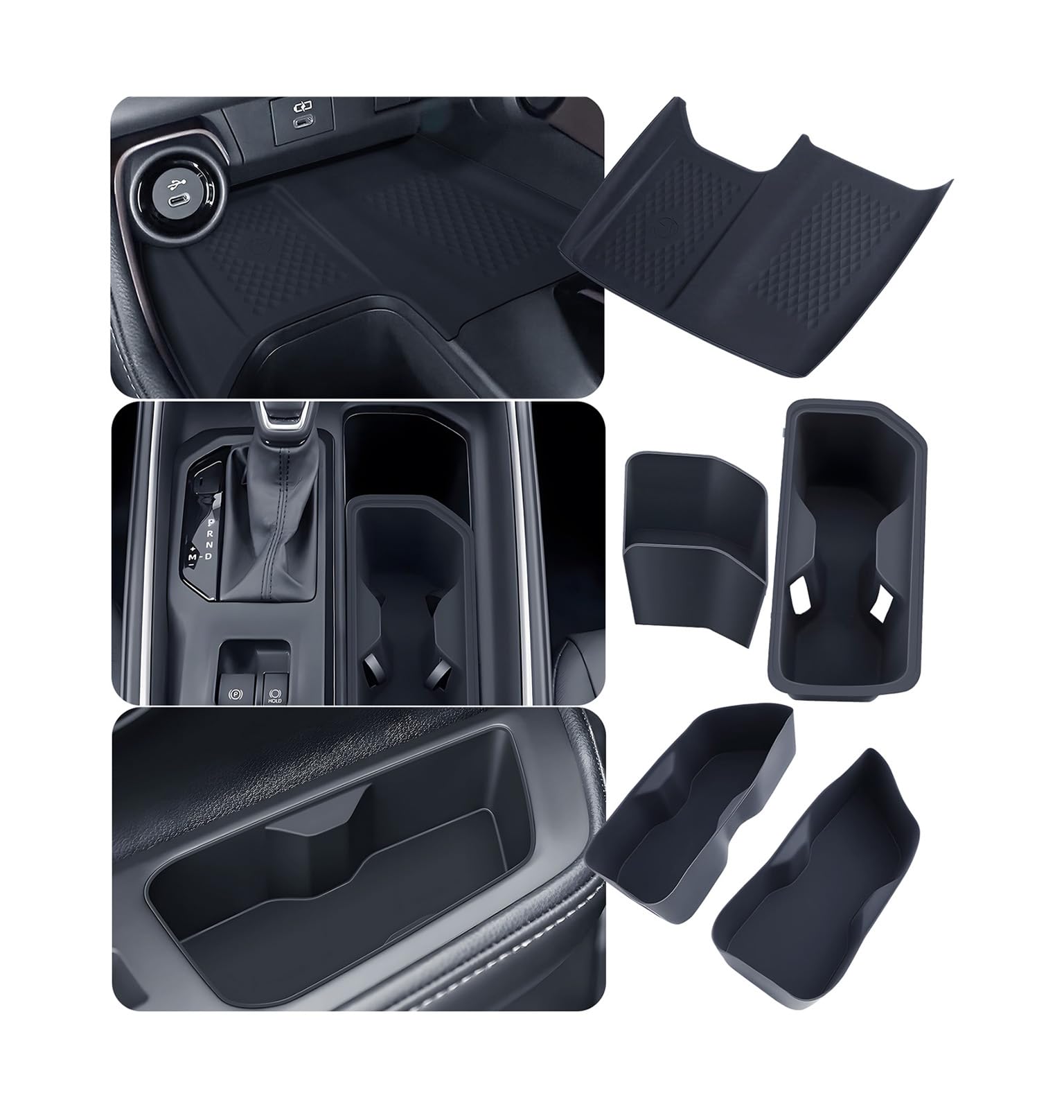 1st &amp; 2nd Row Cup Holder Inserts &amp; Wireless Charging Protective Mat for Toyota Grand Highlander 2026 2025 2024, Interior Accessories Center Console Front &amp; Rear Cup Holders Protector, Black