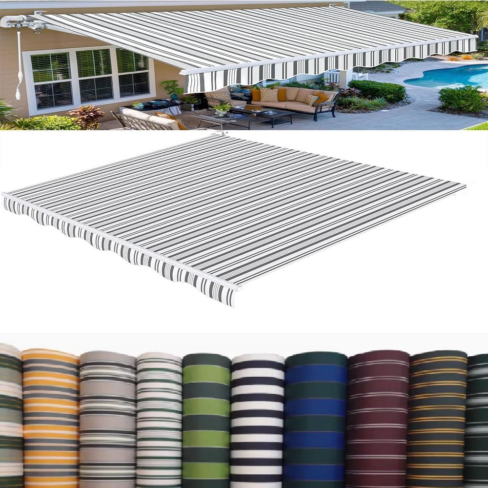 OPOLDBDMAC Stripes Replacement Canvas For Patio Awning Replacement Fabric Sun Shade Awning Cover Cloth Garden Balcony Sun Shade Shelter Replacement Top Cover(Stripe-H,9.8x4.9ft (3x1.5m))