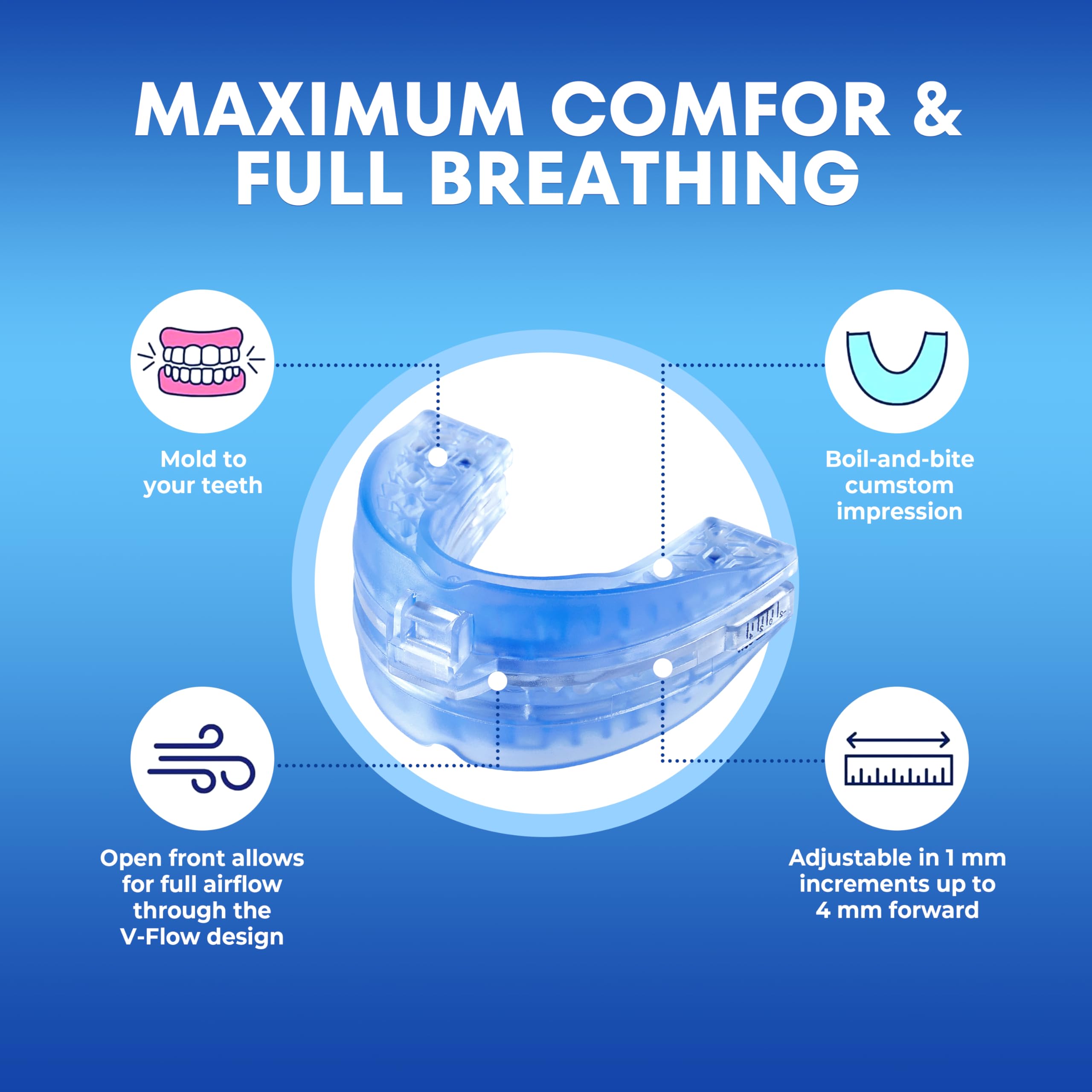 anti snoring devices for sleep: Reduces Snoring by 87% All-Night - 1-6mm Jaw Advancement Anti-Snore Mouthpiece - Comes with Travel Case Latex-Free — view 3