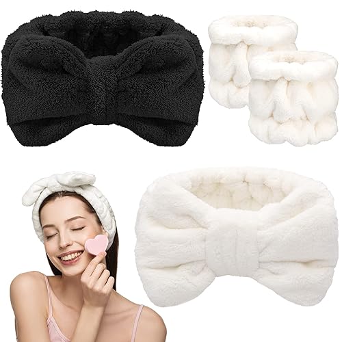 Chuangdi 4 diademas de microfibra para spa y muñequeras para lavar la cara, puños de toalla, diademas para el cabello, puños para lavado de cara disponible en Yaxa Mexico