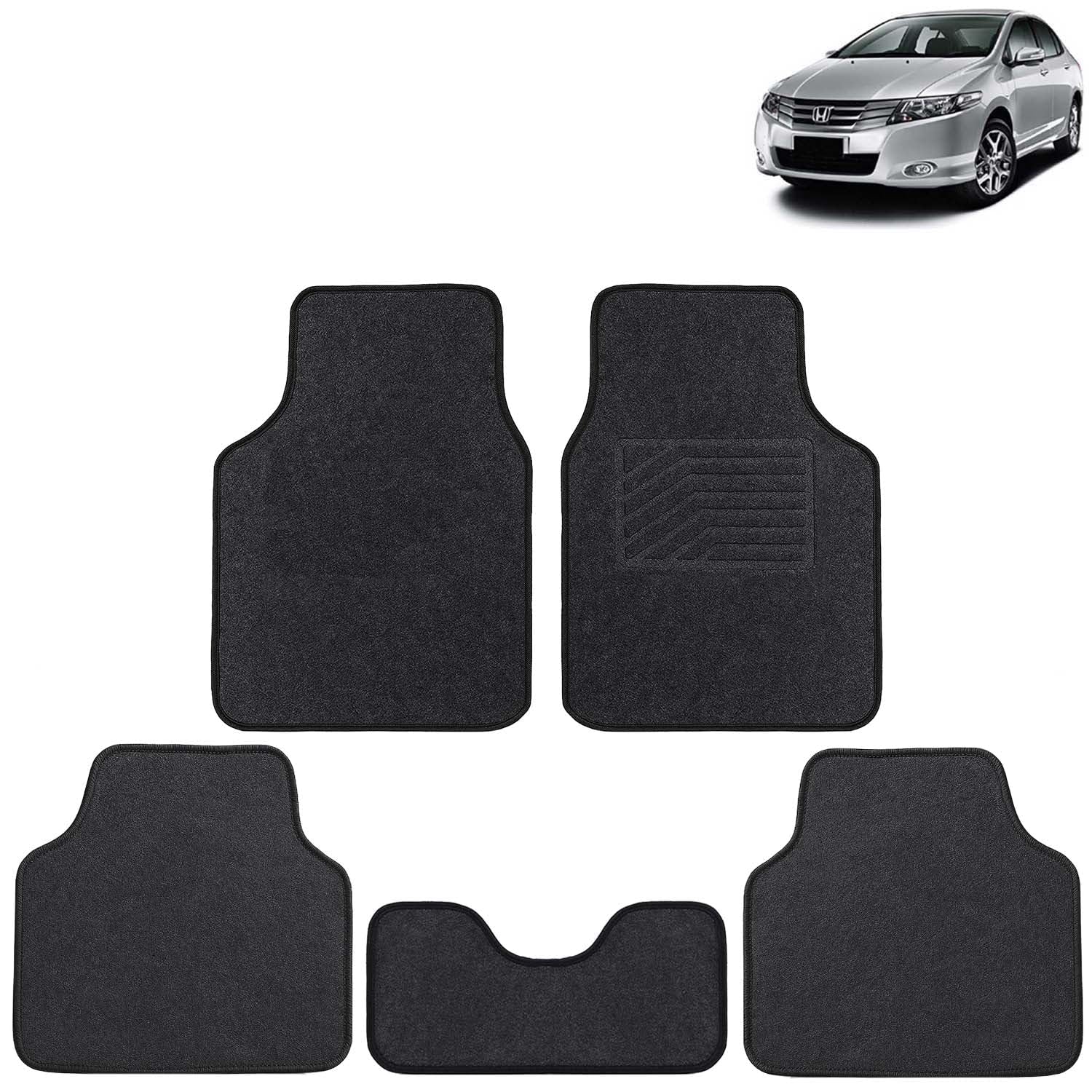 KINGSWAY Accessories Anti Slip Carpet Foot Mats Compatible with Honda City (Year 2009-2013 - All Model) | Set of 5 Pcs | Universal Fit Car Mats Designed to Protect Your Car Floor | Black