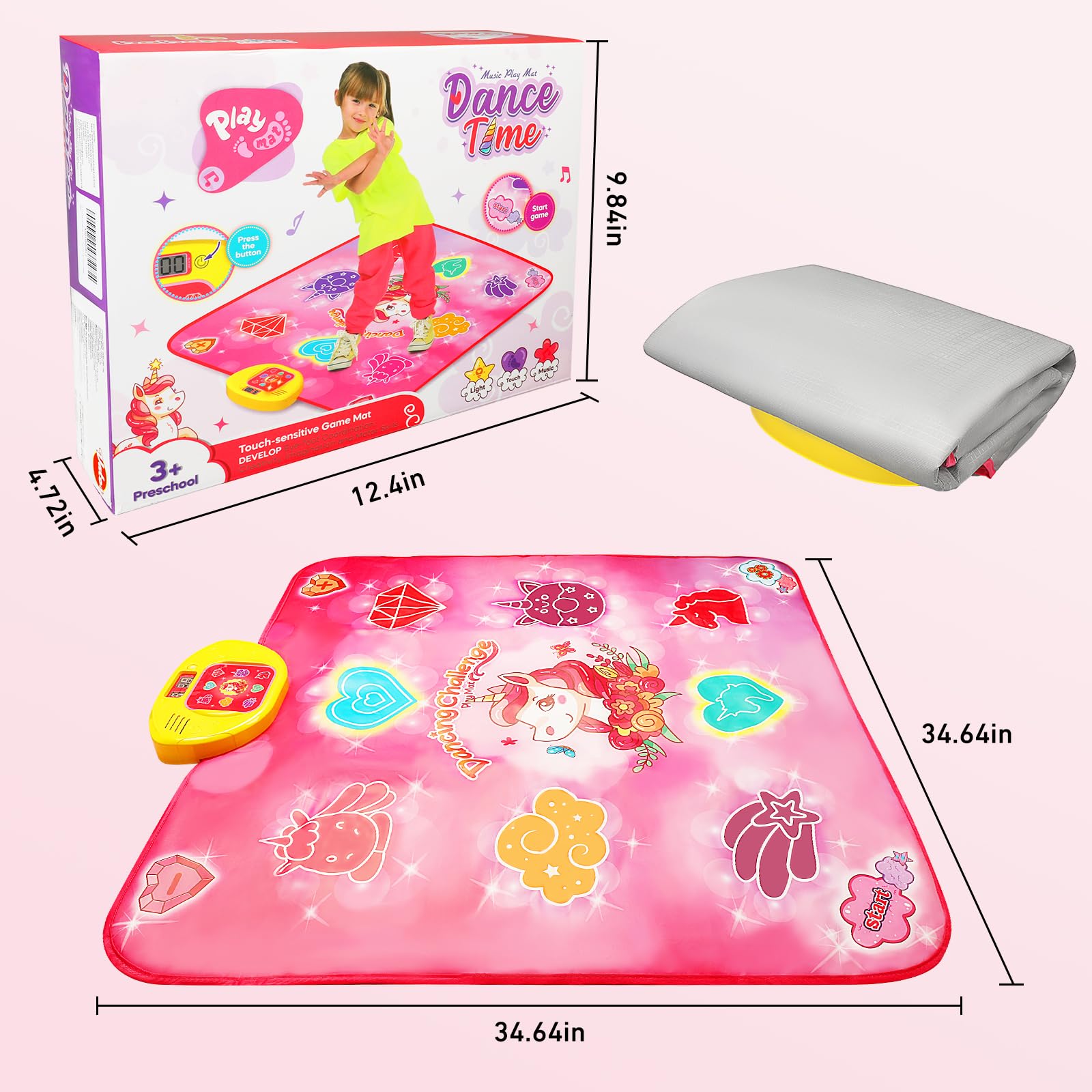 VATOS Tappetini da ballo per bambini, regali per ragazze e ragazzi, tappetino musicale con 5 modalità di gioco, 3 livelli di sfida, luci a LED, giocattolo di compleanno, a partire da 3, 4, 5, 6, 7, 8,