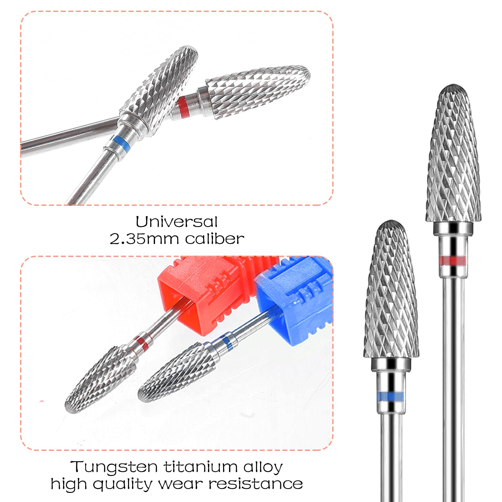 Gjinxi 2 punte per fresa per unghie, in acciaio al tungsteno, 3/32", punta per cuticole, punte abrasive, lima per unghie, punta per la rimozione di unghie in gel, acrilico, manicure, pedicure