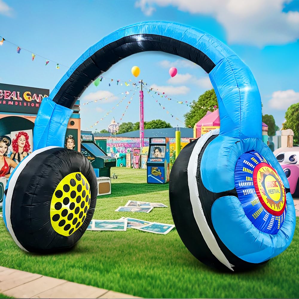 Photo 1 of 80's 90's Party Decoration 10FT Inflatable Headphones Archway Party Decorations, Blow up LED Lights Favors, for 80s 90s Hip Hop Theme, Birthday, Music, Disco Retro Them