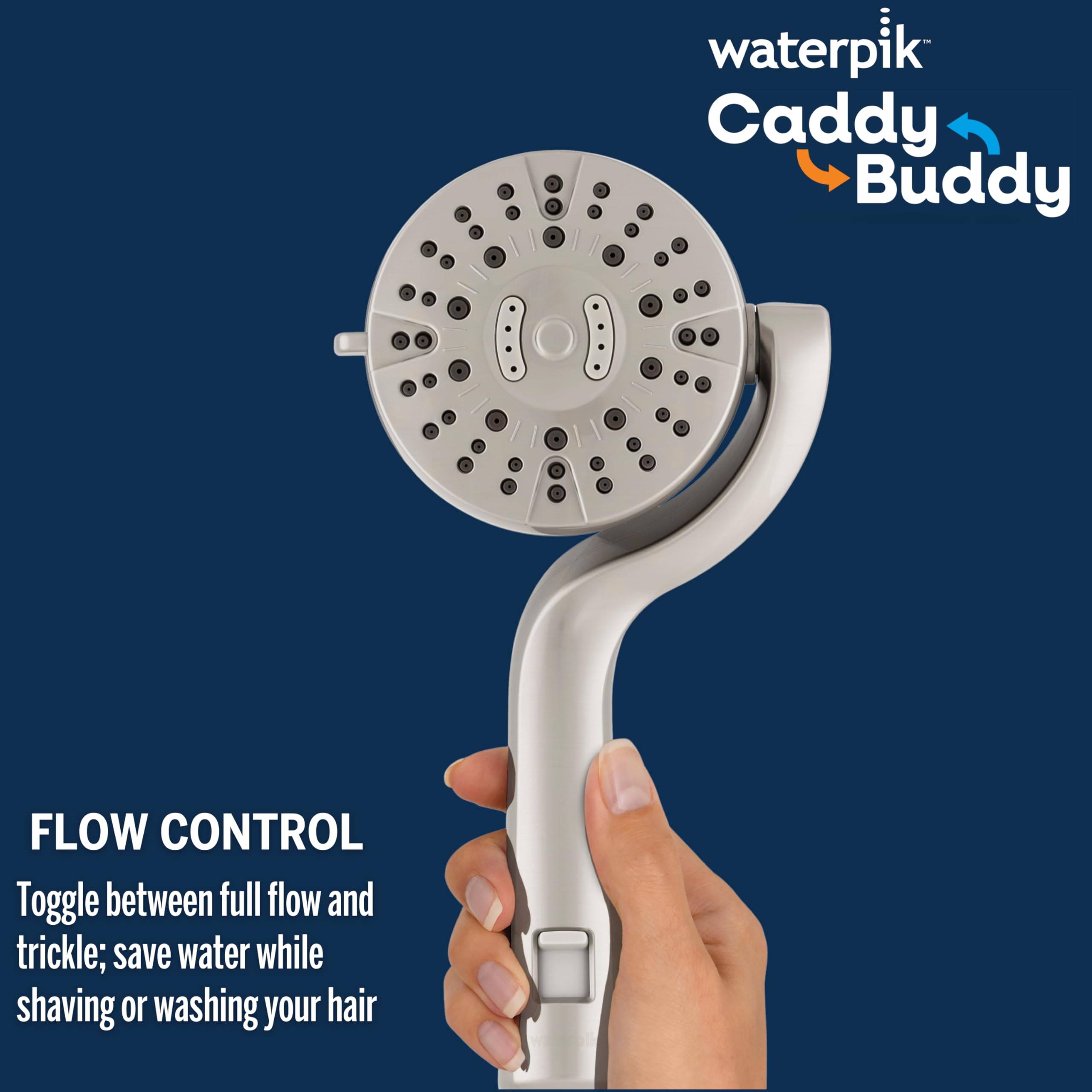 Waterpik Caddy Buddy Pivoting Hand Held Shower Head With 5-Foot Hose 5-Mode with High Pressure Sprays Brushed Nickel — view 6