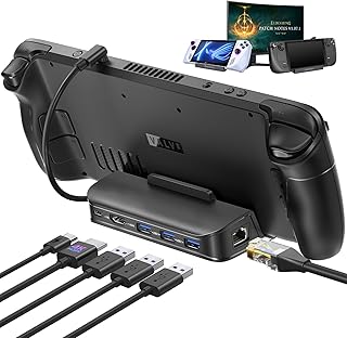 NEWDERY 6-in-1 Docking Station for Steam Deck, Steam Deck Dock with HDMI2.0 4K@60Hz, 3 USB-A 3.1, Gigabit Ethernet, 100W PD Charging Steam Deck Stand Steak Deck Dock for Valve Steam Deck/ROG Ally