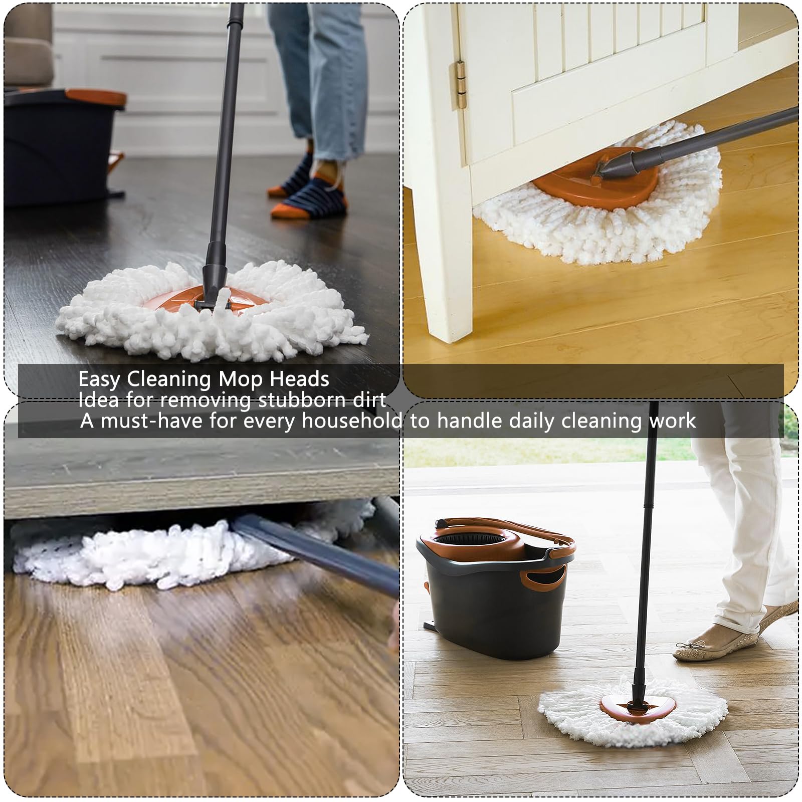 8 cabezales de repuesto para mopa giratoria, cabezal de repuesto de 360 °, 100% microfibra, cabezales de repuesto para mopa de limpieza fácil de piso, color blanco