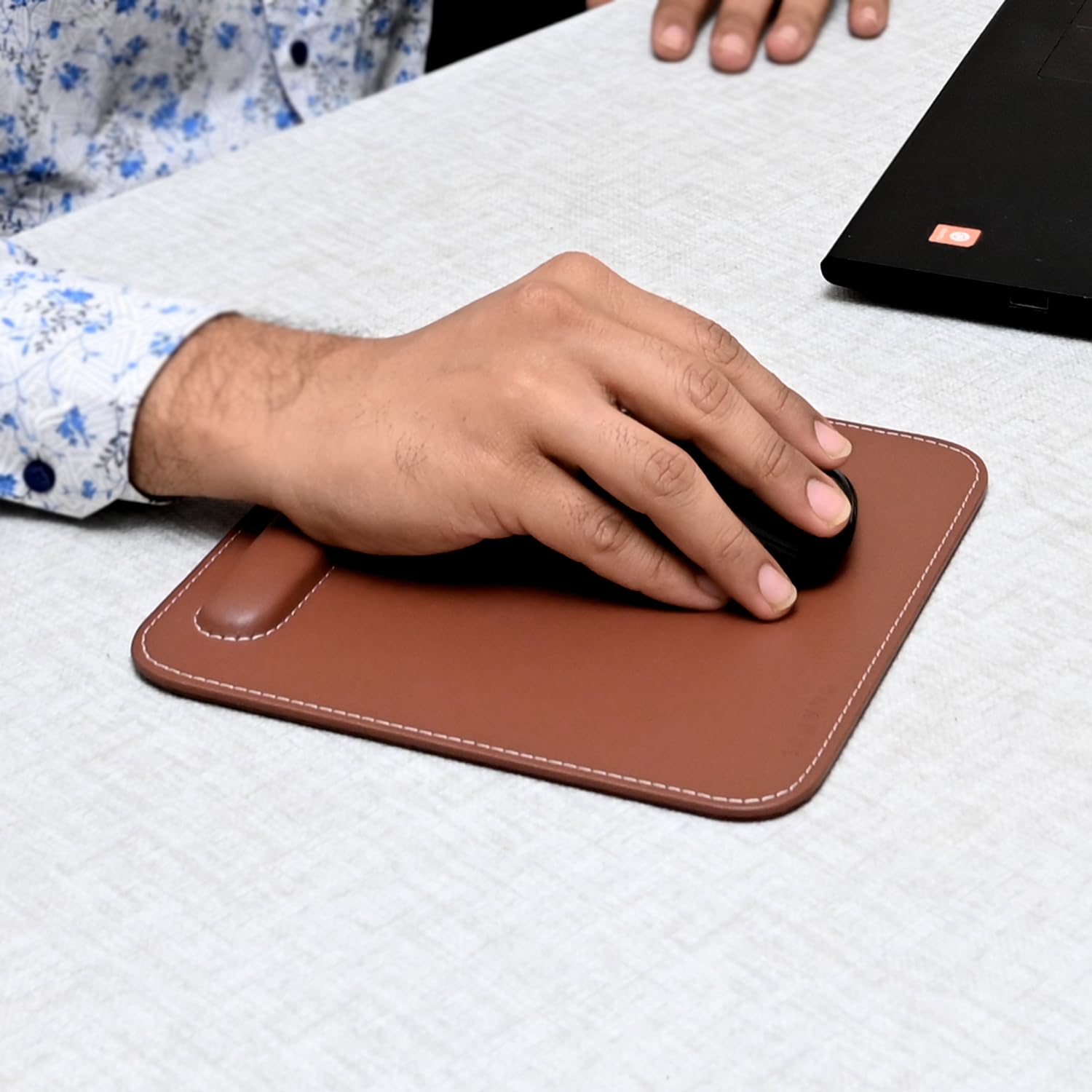 CLADD INTERNATIONAL Vegan Leather Mouse Pad Wrist Rest Ergonomic Mousepad Stitched Edge | Cushion Foam Support & Pain Relief | Suitable for Computer Laptop | Non-Slip Hard Base | Dark Brown-image-36
