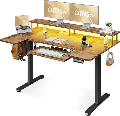 OffiGo U Shaped Electric Standing Desk with Keyboard Tray, 55