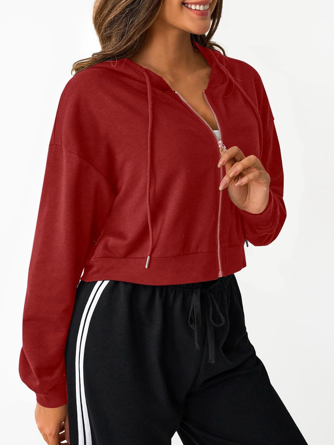 SOFIA'S CHOICE Cropped Zip Up Hoodie Women Long Sleeve Crop Sweatshirts Jackets - Image 6