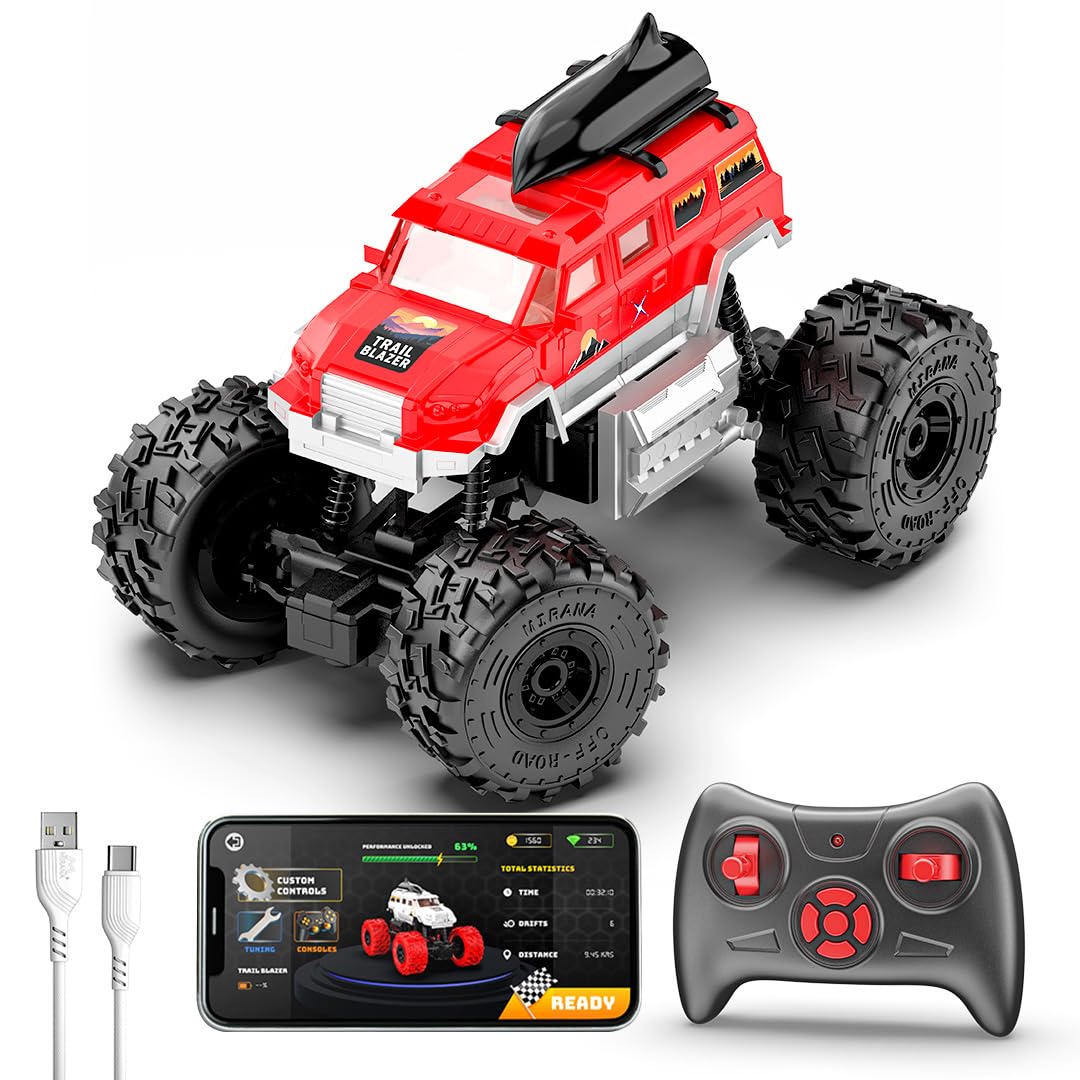 Mirana Trailblazer 2WD RC Car Toy for Kids | Remote & App Control ATV with Nitro Speed Boost | Type-C USB Rechargeable & in-Built Bluetooth Speakers | for Boys & Girls 4+ Years (Red)