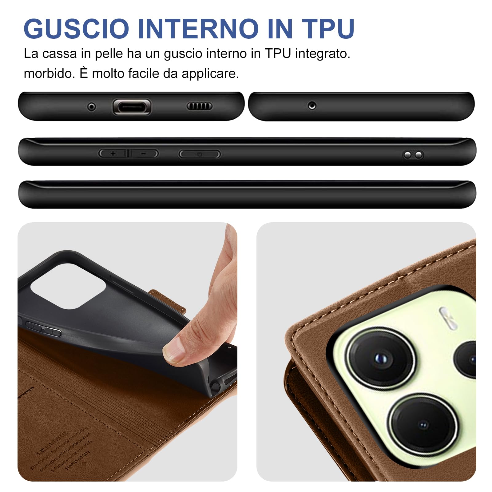 Cover Portafoglio Per Xiaomi Redmi Note 14 In Pelle Grigia Con Slot Carte, Supporto E Cinturino