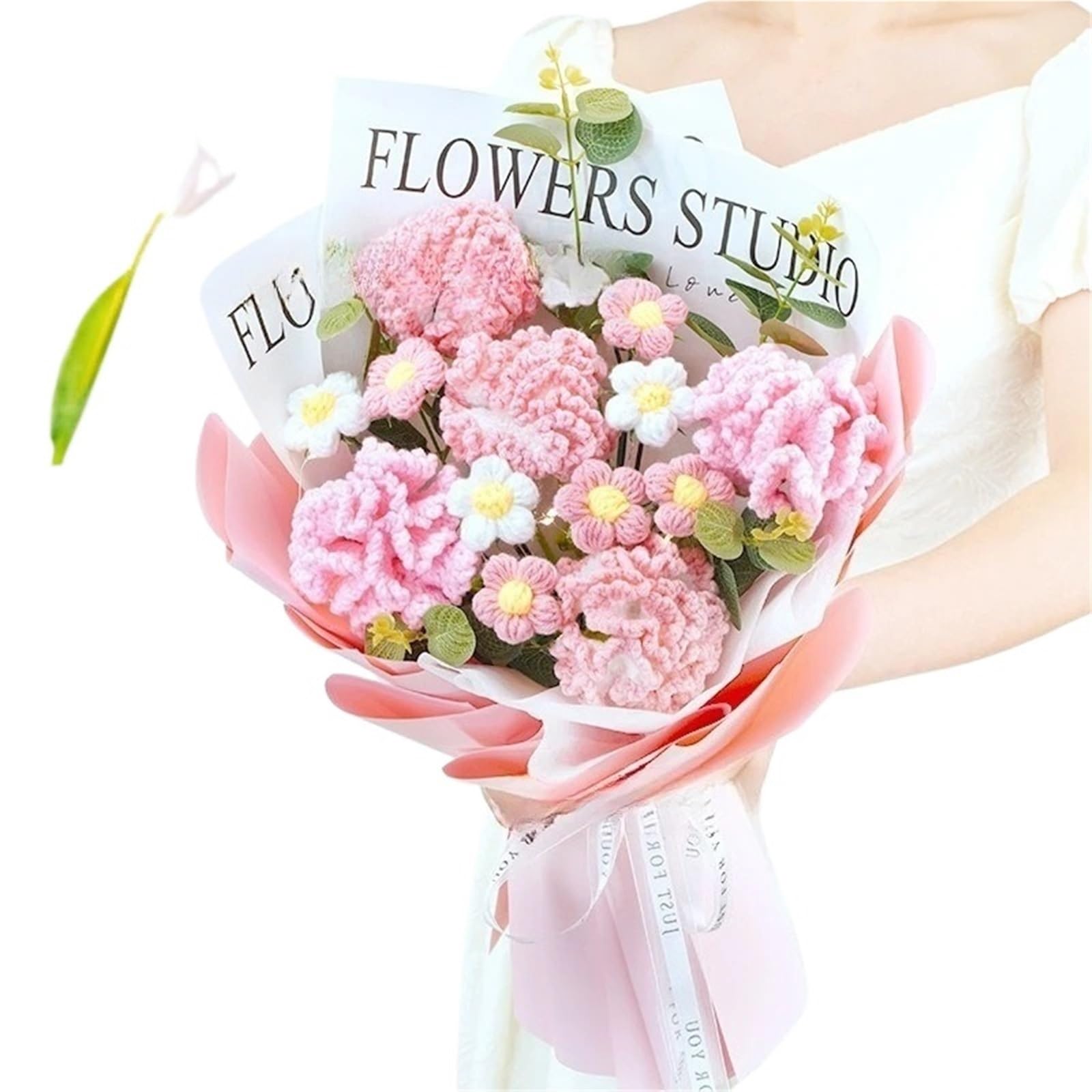 ZHSOAO Gift Bouquet Finished Product Handmade Knitted Simulation Flower for Weddings Birthdays(Color1)