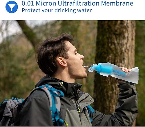 Miniatura 4 de Botella de agua plegable con filtro para apretar, sin BPA, reutilizable, de 600 a 33.8 fl oz, ligera, a prueba de fugas, diseñada para senderismo al