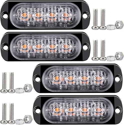 Brliantux Lámpara LED de advertencia intermitente lateral de 12-24 V, barra estroboscópica de emergencia (blanco, 4LED)