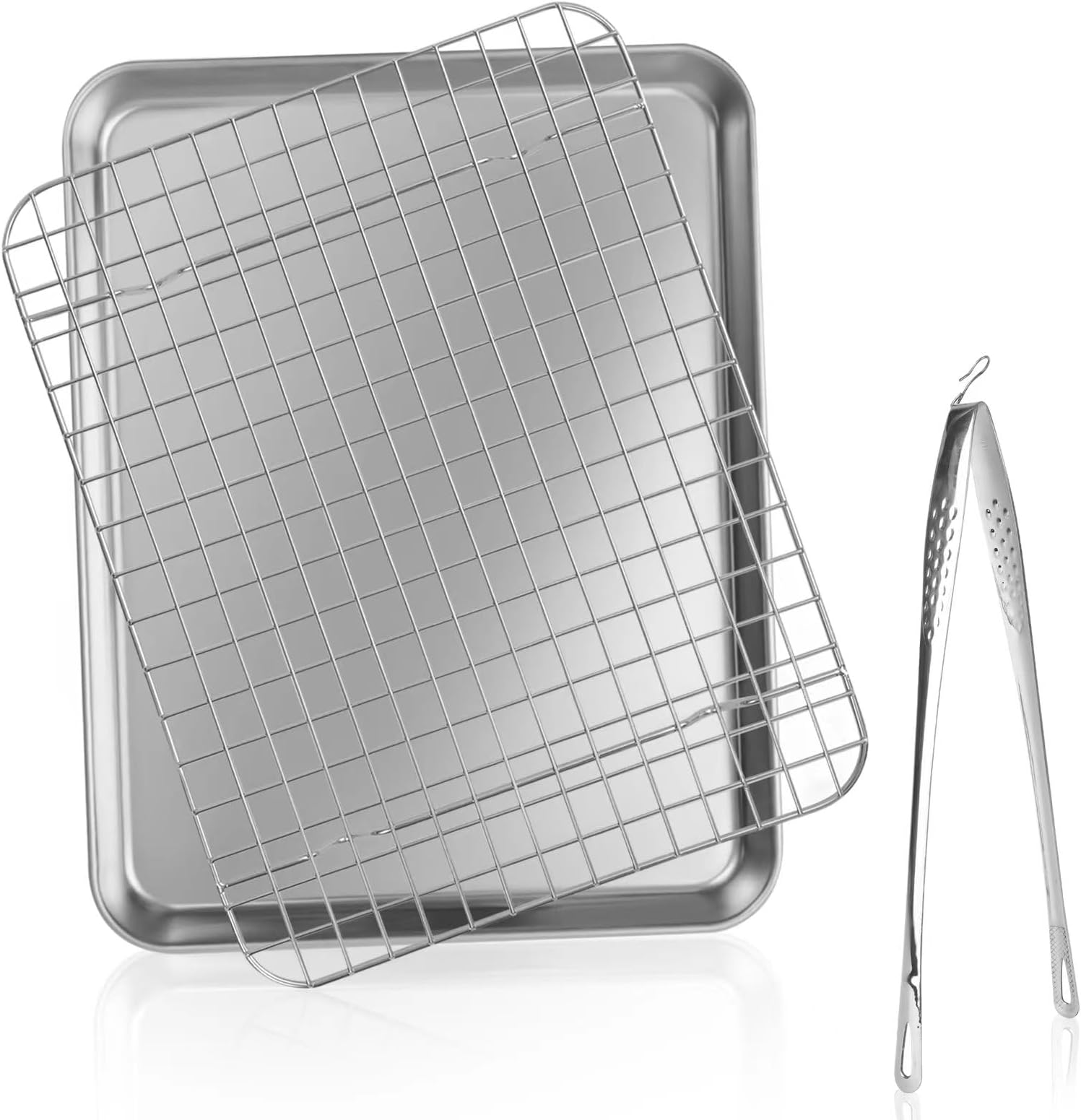 Kitchen Quarter Sheet Pan Nonstick Baking Pan with Cooling Rack For Oven (1 Pans + 1Rack) ，doughmakers、 cookie、 steak pan, 9.6 * 12.4 inchs,1-pack Rust Free&Food grade stainless steel