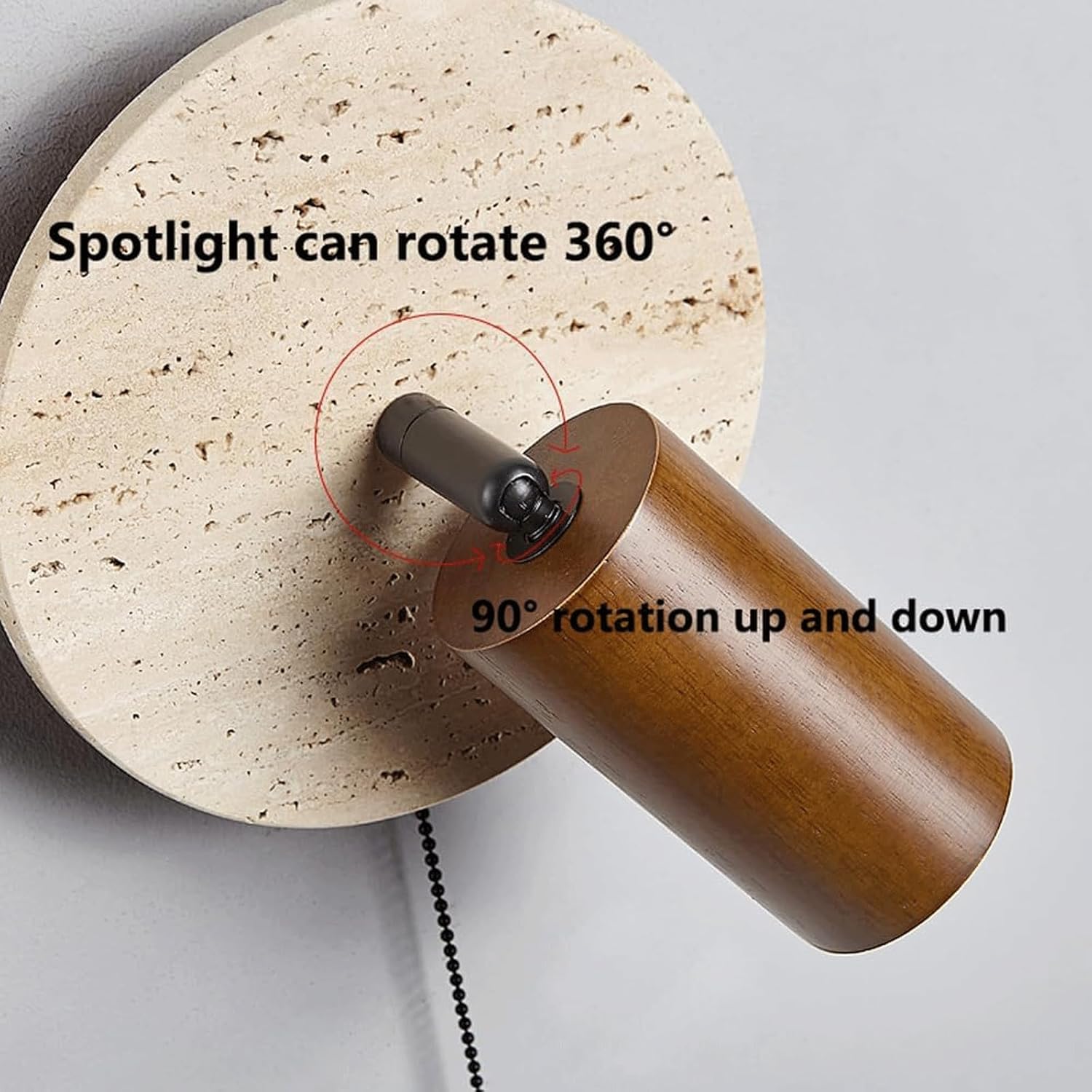 Naturalny żółty trawertyn kinkiet z przełącznikiem, vintage wewnętrzna lampa ścienna obrotowa lampa ścienna do sypialni salonu przedpokój, ciepłe światło 3000K