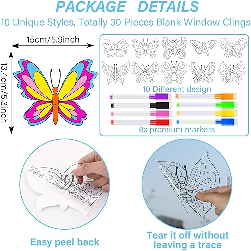Miniatura 2 de 38 piezas de manualidades de mariposa de primavera para niños, para ventana de primavera, atrapasoles, kit de manualidades para colorear de