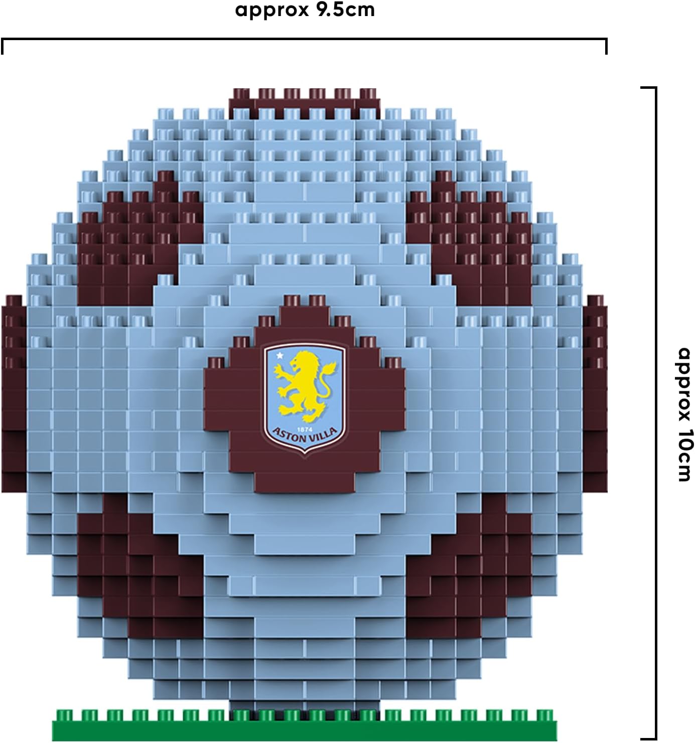 Assembled FOCO Aston Villa FC BRXLZ 3D Football Construction Toy with dimensions