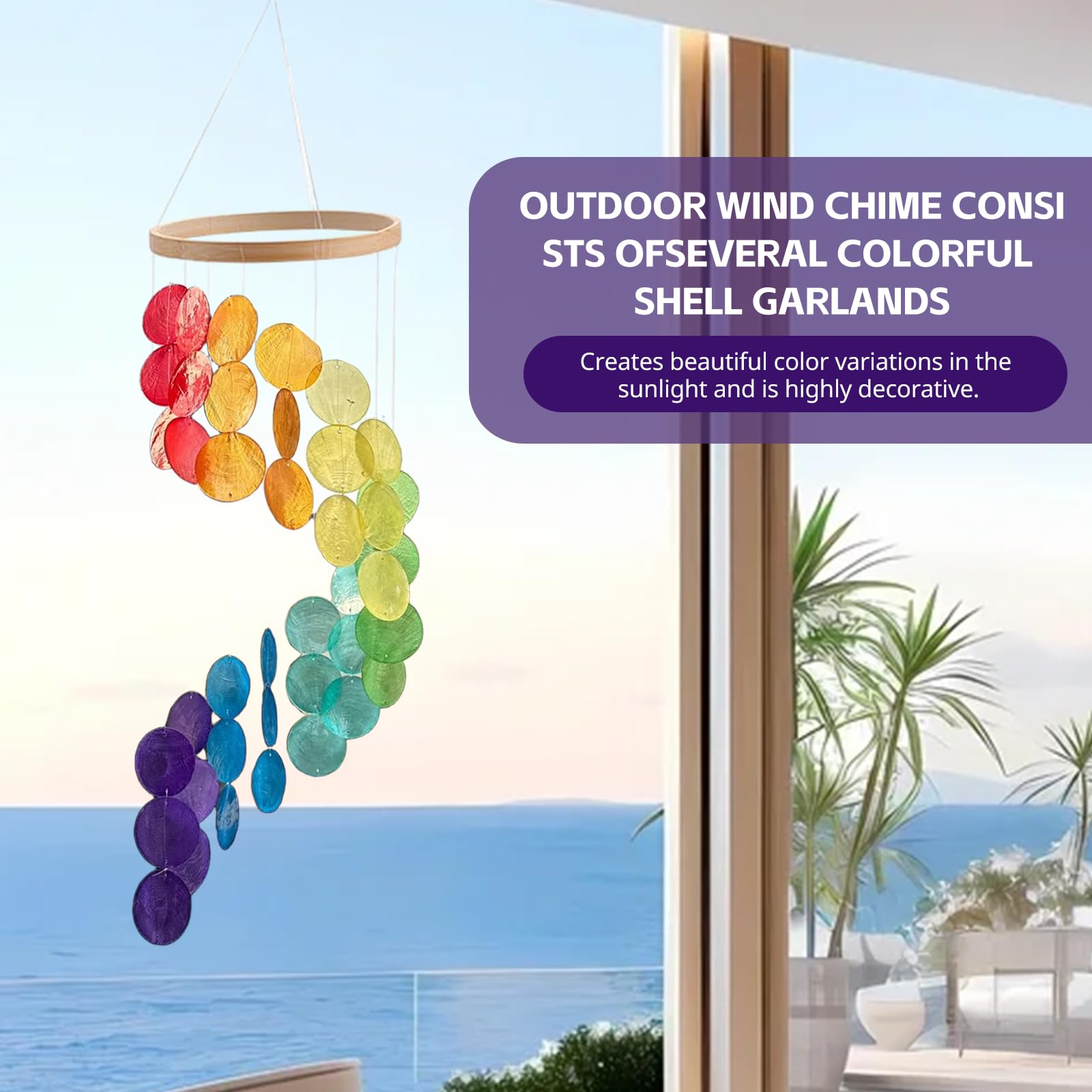 Scacciapensieri a vento con conchiglie colorate, fatti a mano, da giardino, da appendere, per esterni, per finestre, pareti, terrazze, giardini, veranda, per esterni