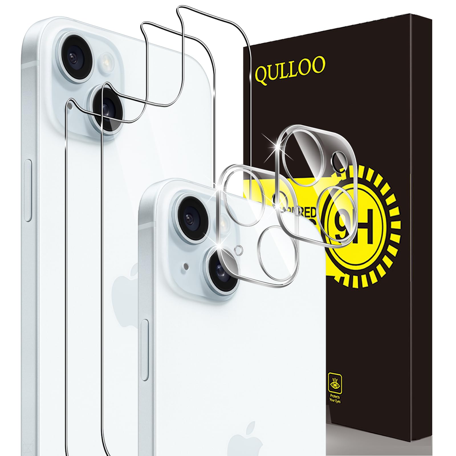 QULLOO Back Pellicola per iPhone 13 Pro 6.1 [2 Pezzi] + Pellicola Fotocamera [2 Pezzi], Pellicola Protettiva Posteriore Full Coverage Vetro Temperato Anti-graffio Copertina Completa Durezza