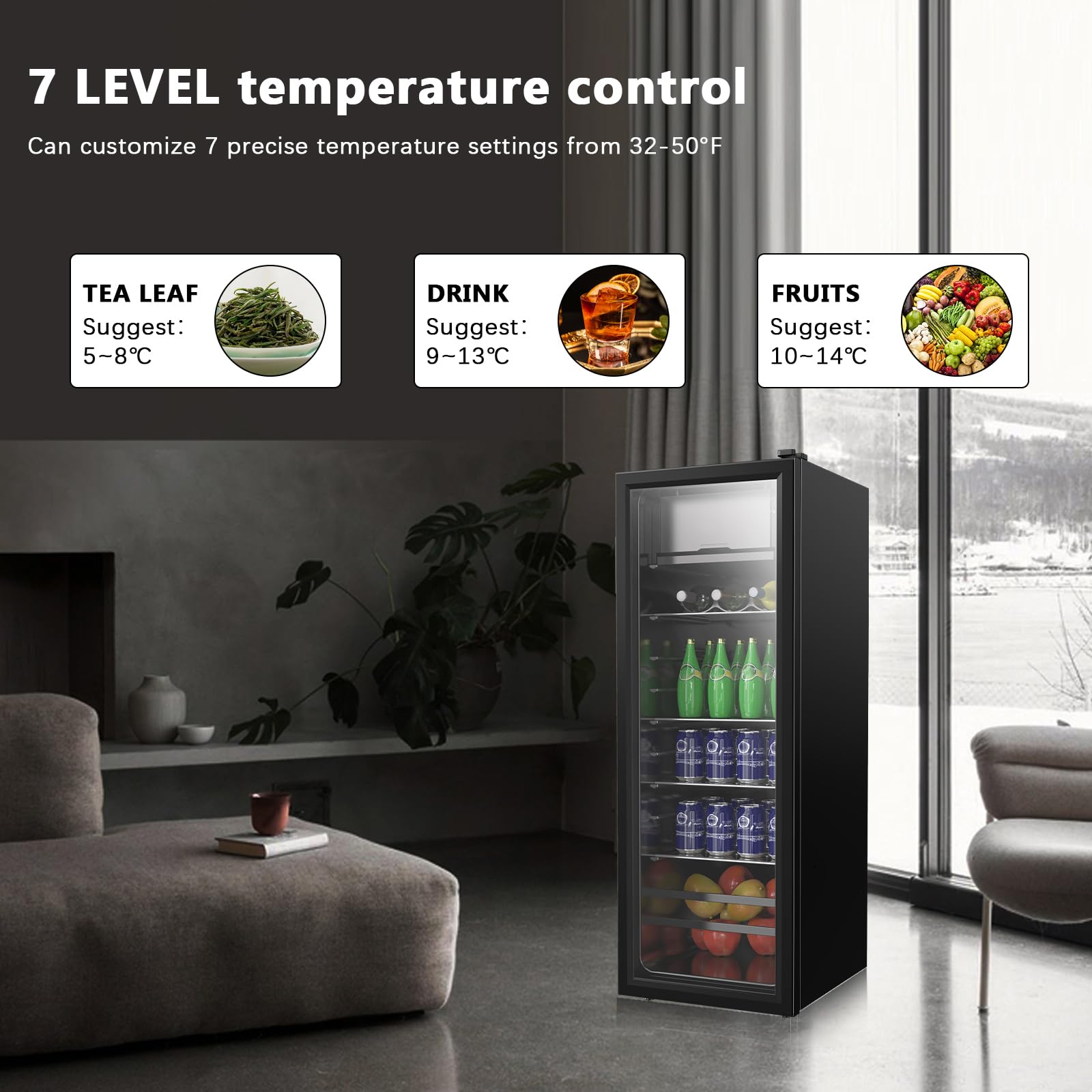 Borcolo Beverage Refrigerator, 180 Can Mini Fridge Glass Door For Soda, Beer Or Wine With LED Light, Temperature Control, Compact Mini Bar Adjustable Removable Shelves For Home/Office 4.8 Cu.Ft on Fridge.com - View 4