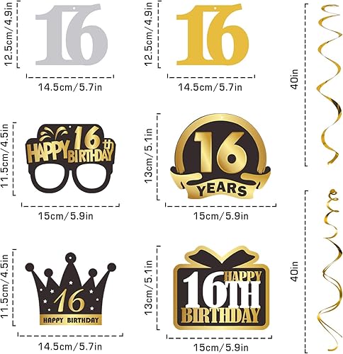 Miniatura 510 de LINGTEER Happy 65th Birthday Decorations Set - 12Pcs Black & Gold Swirls Streamer,Happy Birthday Bunting Banner,Cheers to 65 Years Old Bday Party
