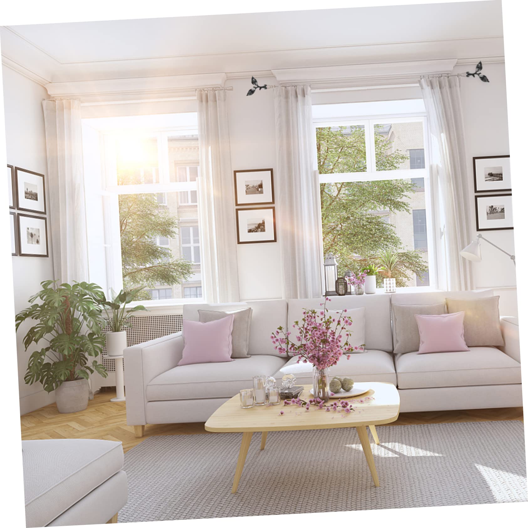 Unomor 2Pcs Decorative Curtain Rod Matte Leaf Design Elegant Window Treatment Accessories Easy Installation for Living Bedroom Decor