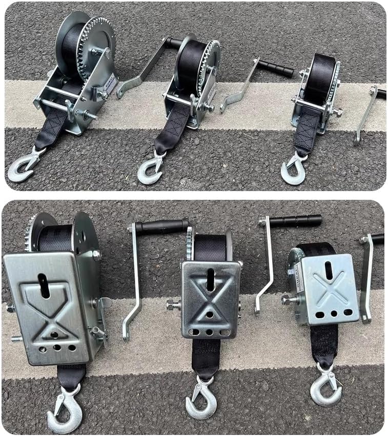 Portable Manual Ratchet Winch 550kg/1200lb for Boat Trailers, Bi-Directional Gear Ratio 4:1, 8m/26.2ft, Heavy Duty Forward & Reverse Operation, Ideal for Towing and Hauling