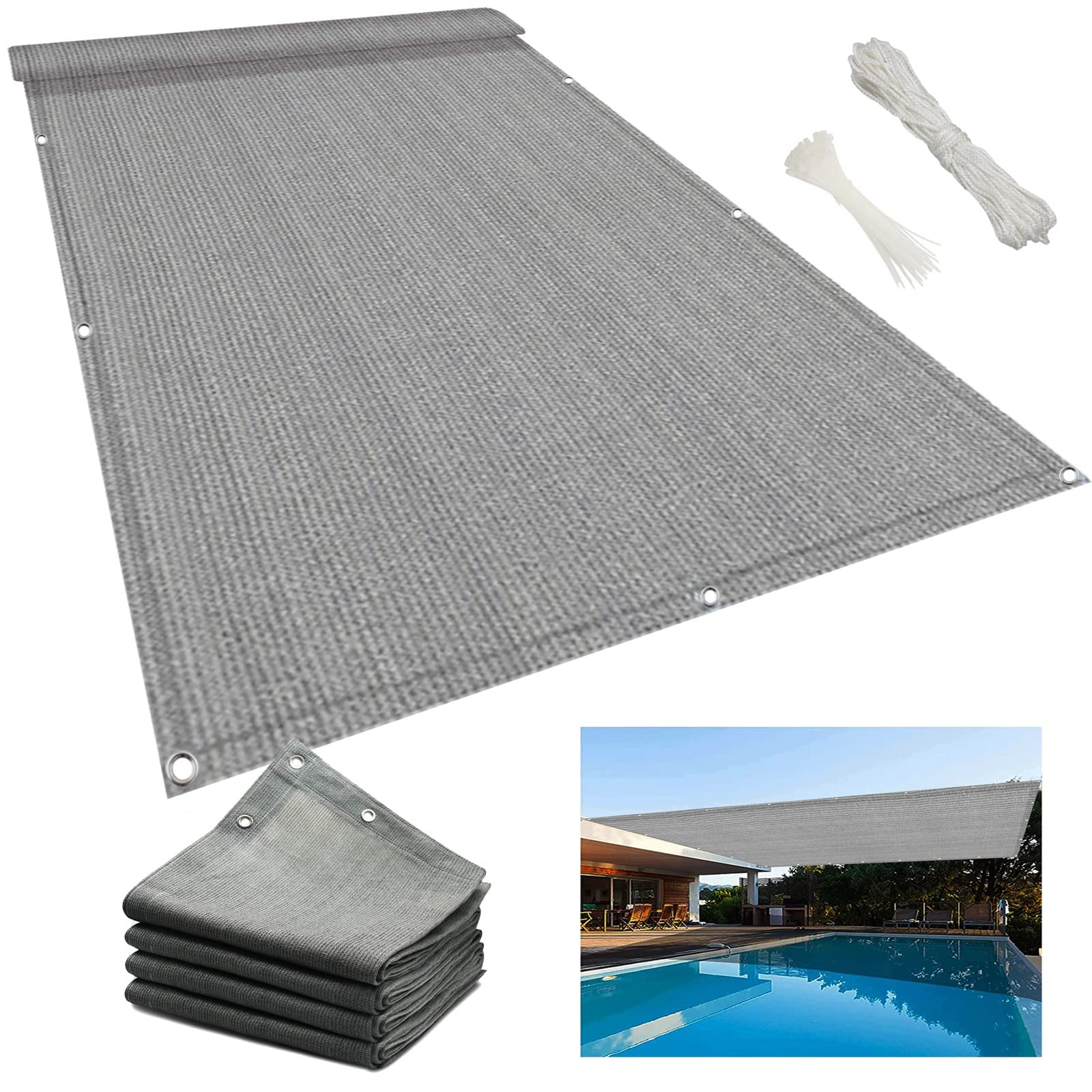 KLGFBDC HDPE Sun Shade Sail 1.5x3.5m - 220g/m² UV Protection Canopy Lightweight & Translucent for Patio Balcony Terrace Camping - Gray Outdoor Shade Solution