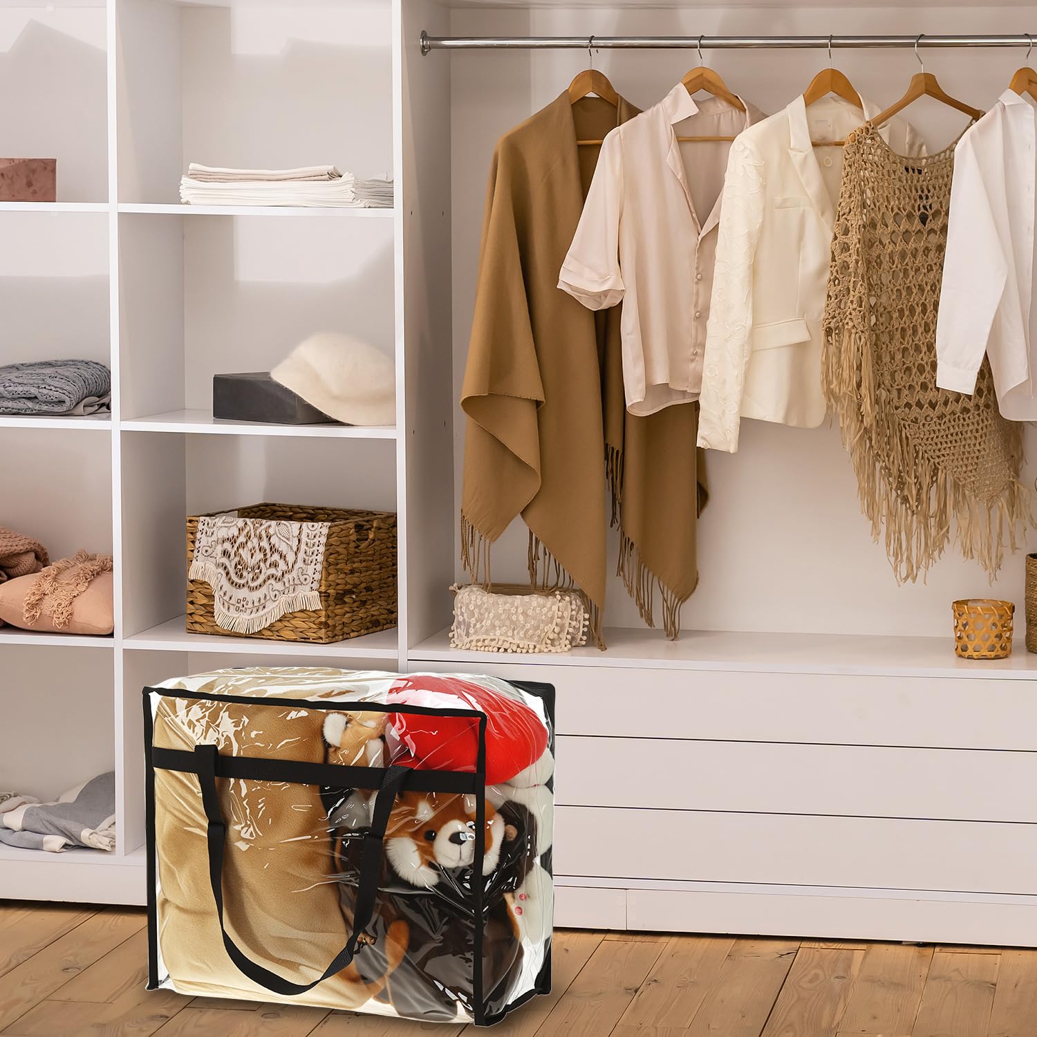 Image secondaire de Lot de 3 sacs de rangement transparents QWORK 40 L avec poignées renforcées