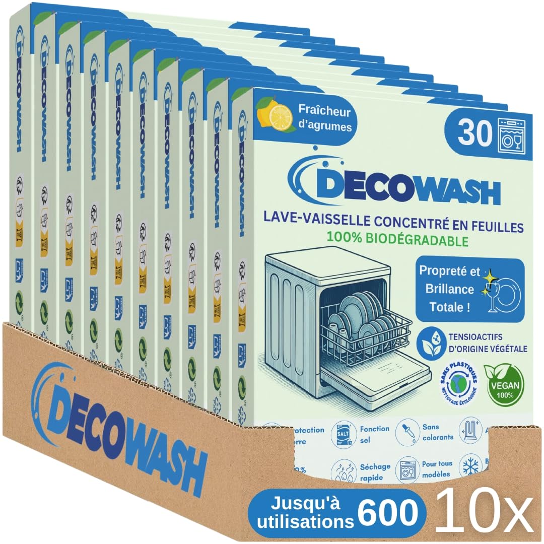 Détergent Lave-Vaisselle en Feuilles Écologiques (Jusqu’à 600 Lavages) – Sans Plastique, Phosphates ni Chlore. Biodégradable, Végan et Sûr. Nettoyage, Brillance, Protection & Anticalcaire