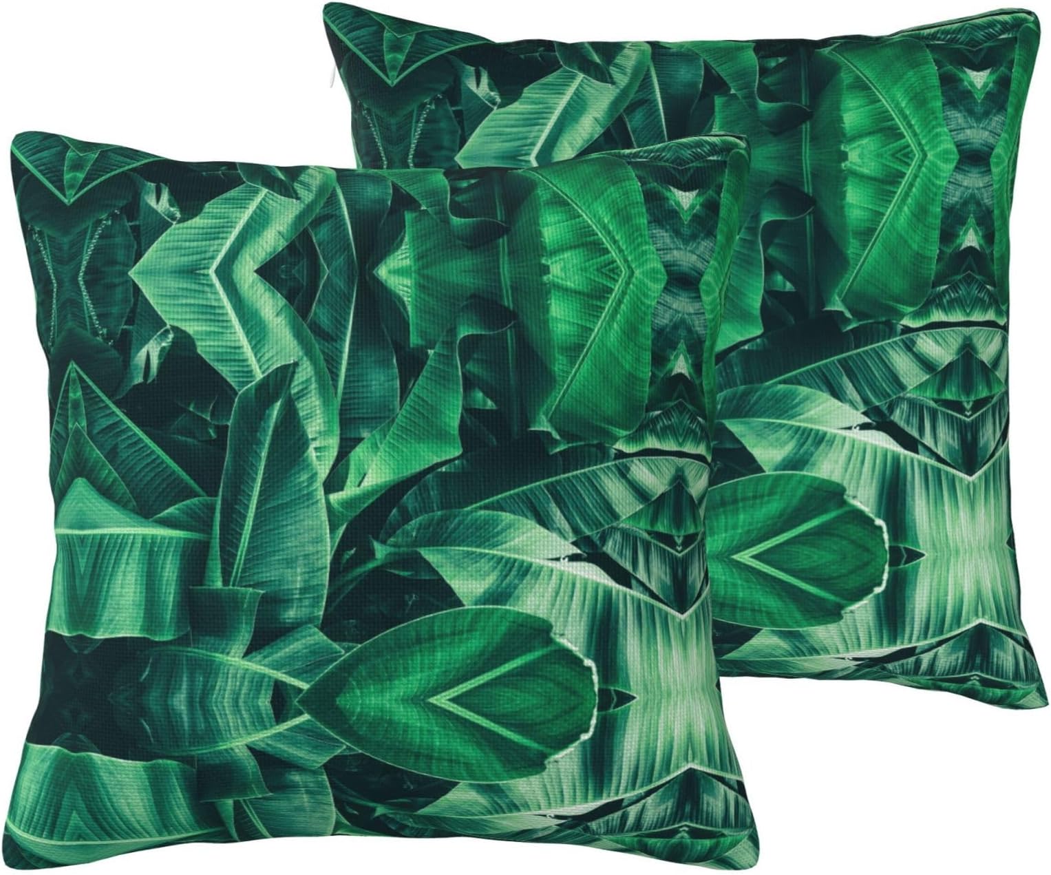 Tropical Banana Leaf Print Decorative Pillow Covers 2 Pack, Imitation Linen Fabric Pillow Case, with Invisible Zipper Closure
