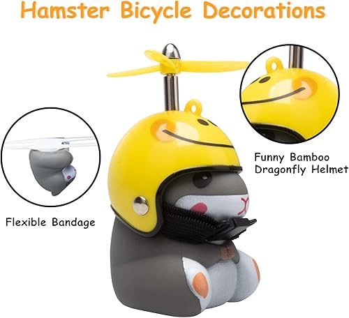 Miniatura 3 de wonuu - Campana de bicicleta con luz y casco, lindo silbato de bicicleta con forma de hámster, decoración de salpicadero, campanas de bicicleta de