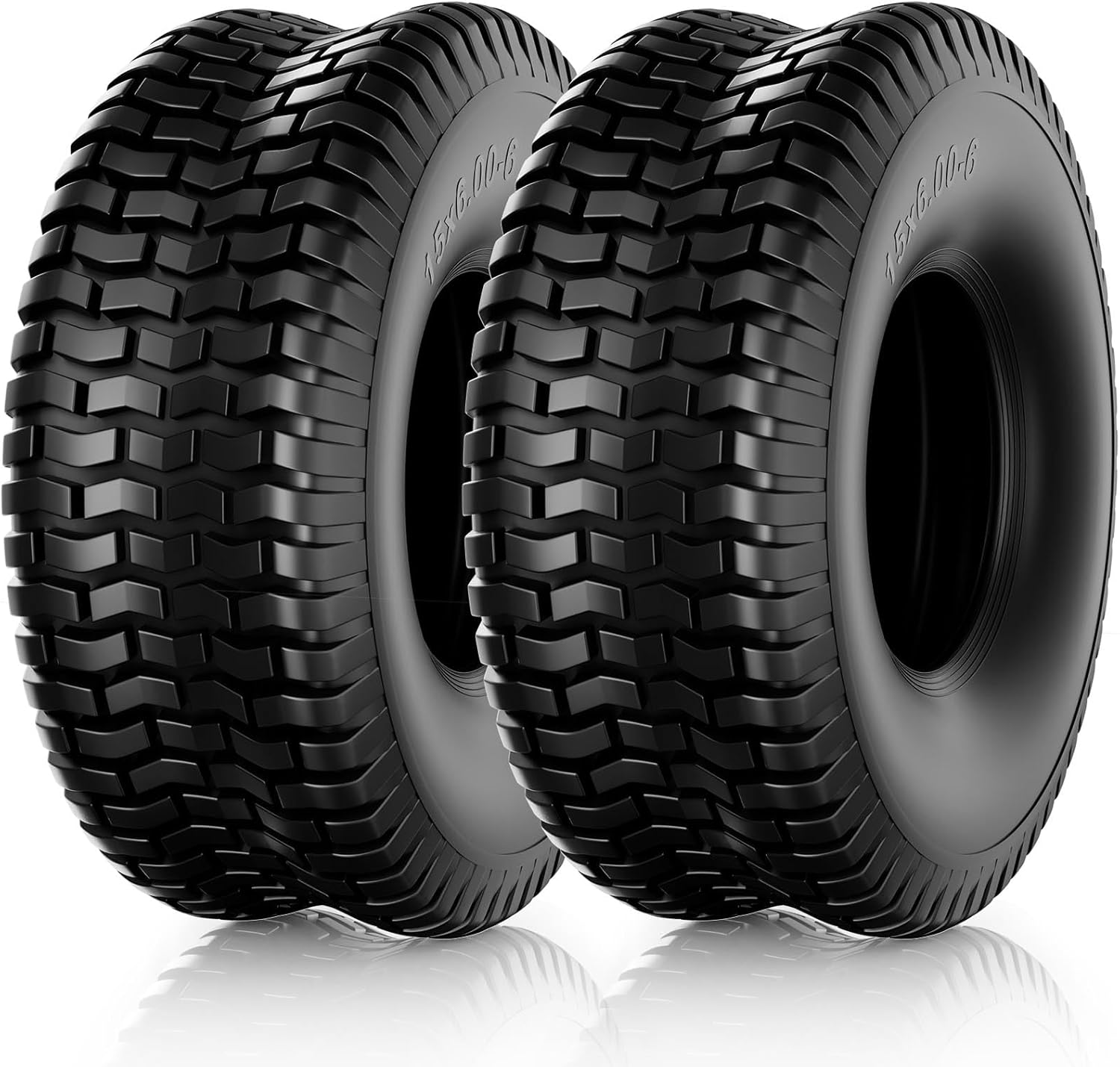 15x6.00-6 Tubeless Lawn Mower Tire, 15x5x6 Riding Lawn Mower Tires, 4 Ply Rubber Tread Pattern 15-6.00-6 Garden Tractor Tire for Residential and Commercial, 2Pack Tubeless, Load 500LBs